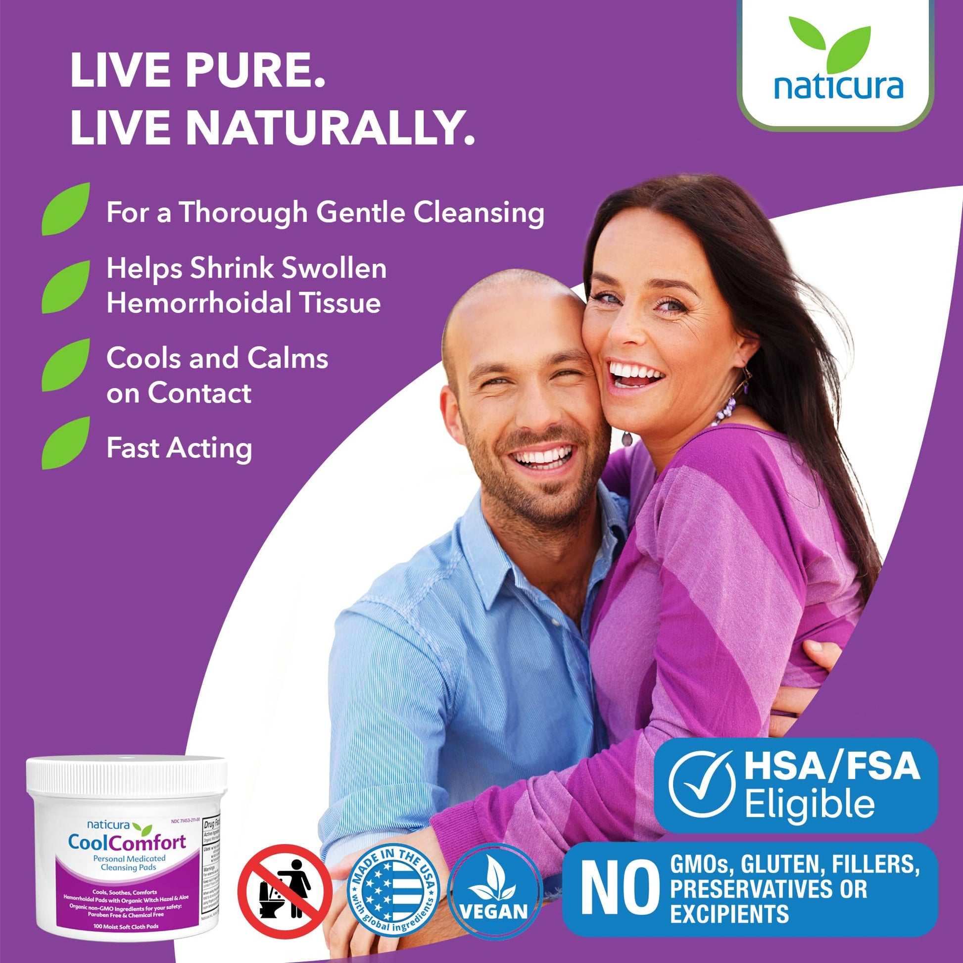 CoolComfort Personal Cleansing Pads with Organic Witch Hazel and Aloe Vera - All Natural and Fast Acting Wipes for Hemorrhoid Burning, Itching, Pain and Swelling - 100 Pads - No Parabens - Made in USA Naticura buy supplements canada