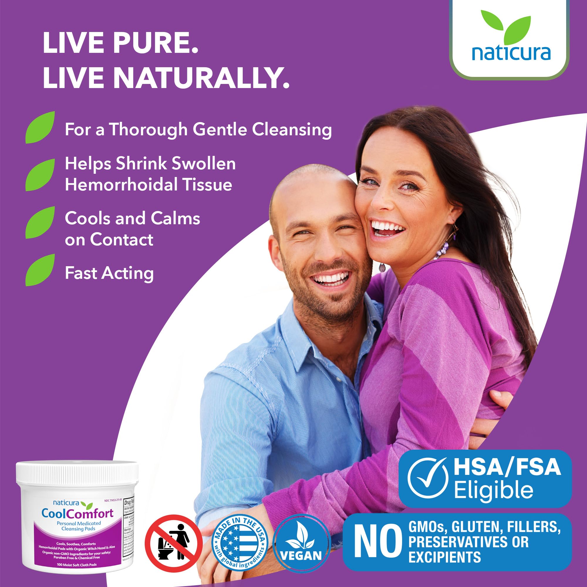 CoolComfort Personal Cleansing Pads with Organic Witch Hazel and Aloe Vera - All Natural and Fast Acting Wipes for Hemorrhoid Burning, Itching, Pain and Swelling - 100 Pads - No Parabens - Made in USA Naticura buy supplements canada