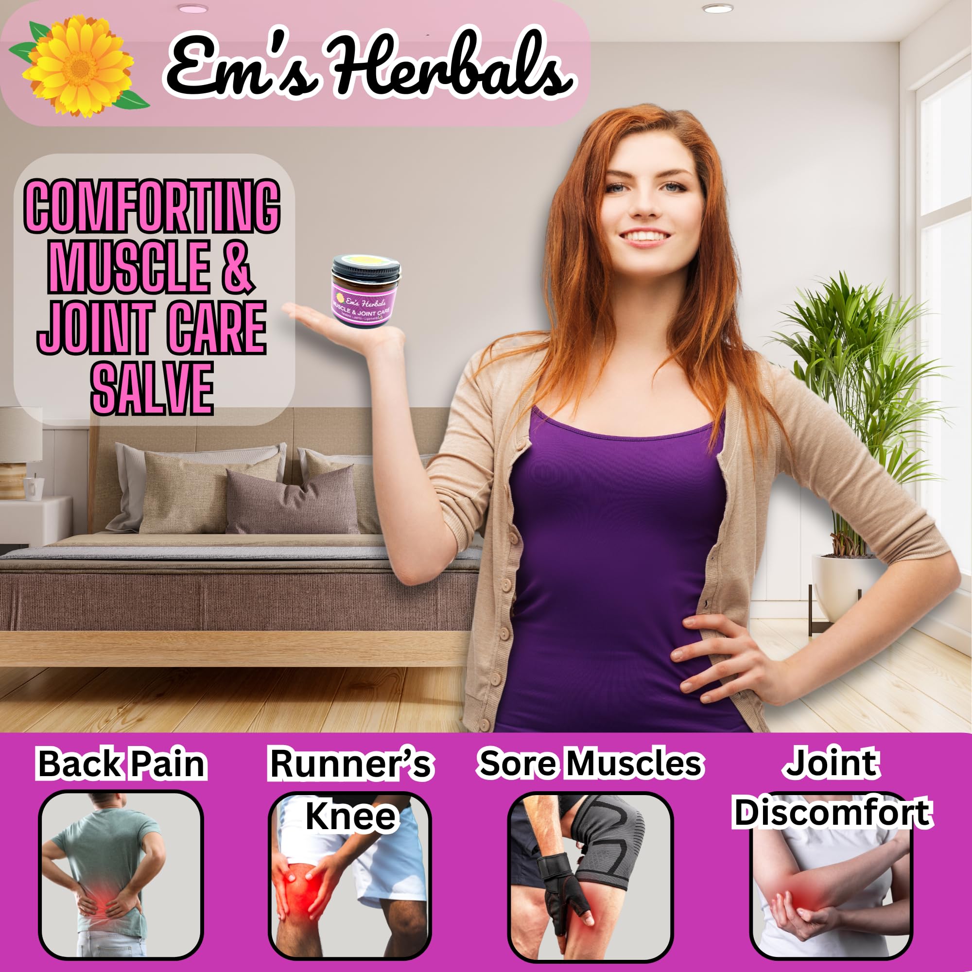 Em's Herbals, Muscle & Joint Care Arnica Salve - Amplified Arnica Salve Made with Menthol Crystals, and Effective Essential Oils to Penetrate Deep into Muscles, Joints, and Back Discomfort (2 oz) Em's Herbals buy supplements canada
