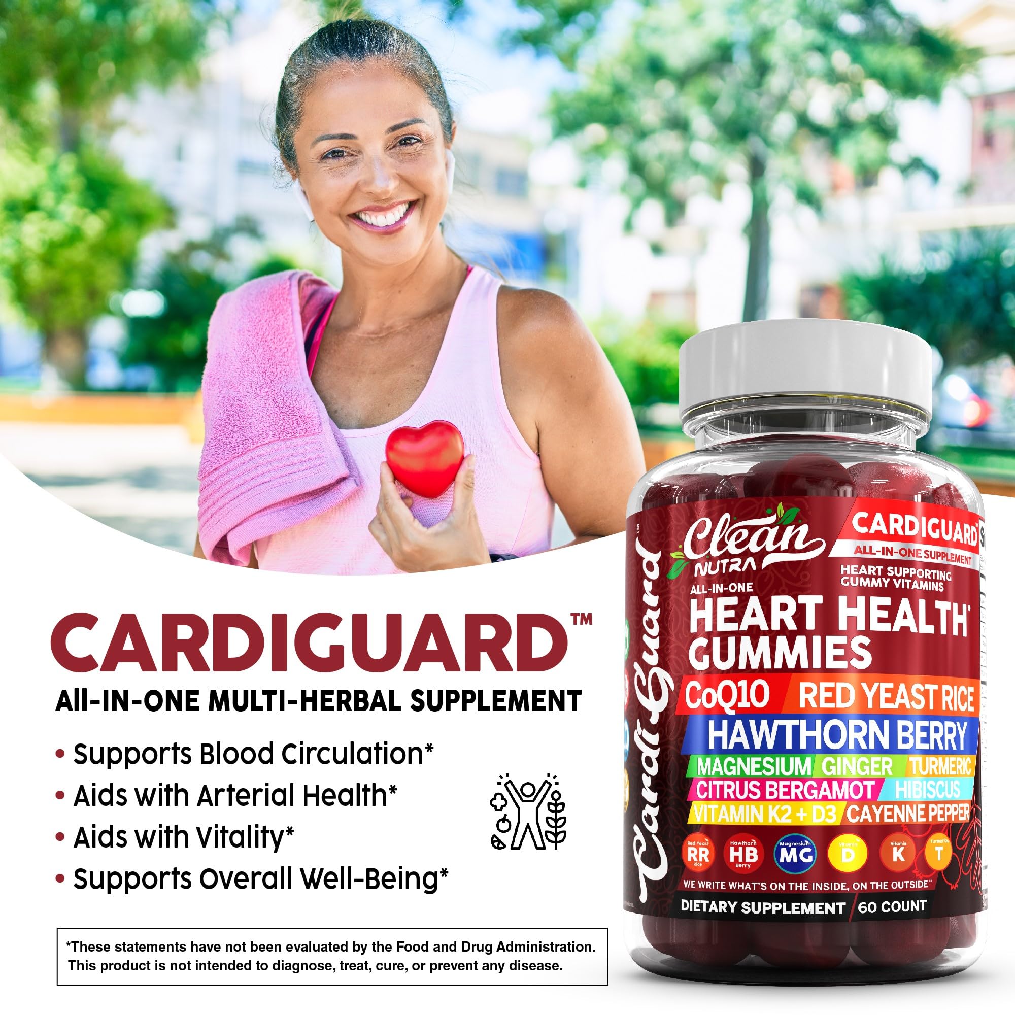 Clean Nutraceuticals Coq10 Gummies | Red Yeast Rice Hawthorn Berry Ginger Turmeric Citrus Bergamot Hibiscus Vitamin K2+D3 Magnesium Glycinate Cayenne Pepper Fenugreek Orange Flavor CardiGuard Clean Nutraceuticals buy supplements canada