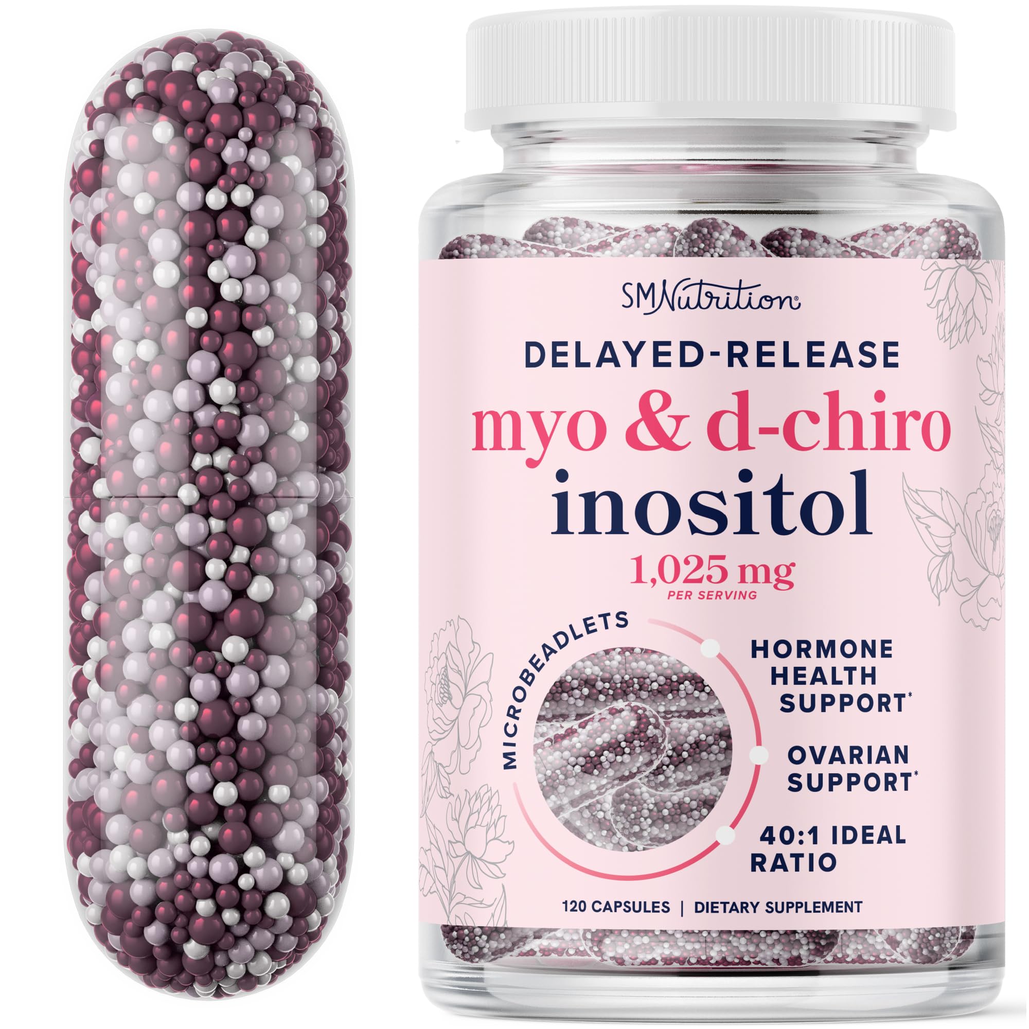 Myo-Inositol & D-Chiro Inositol for Hormone Balance for Women | Microbeadlets to Regulate Menstrual Cycle & Support Ovarian Health | 40:1 Ratio Myo & D Chiro | Non-GMO | 120 Ct (1 Month Supply) SMNutrition buy supplements canada