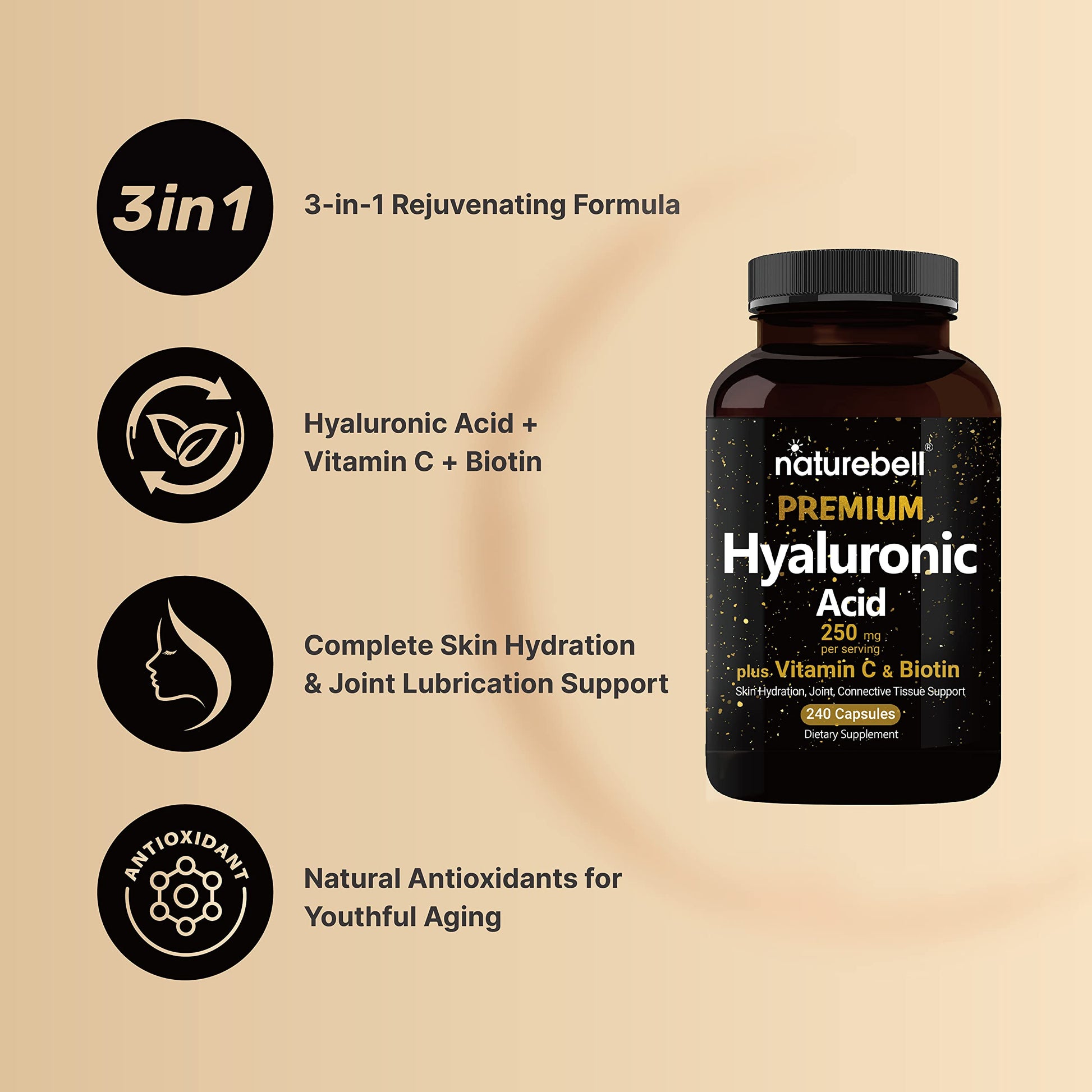NatureBell 2 Pack Plant Based Hyaluronic Acid Supplements 250mg with 25mg Vitamin C NatureBell buy supplements canada