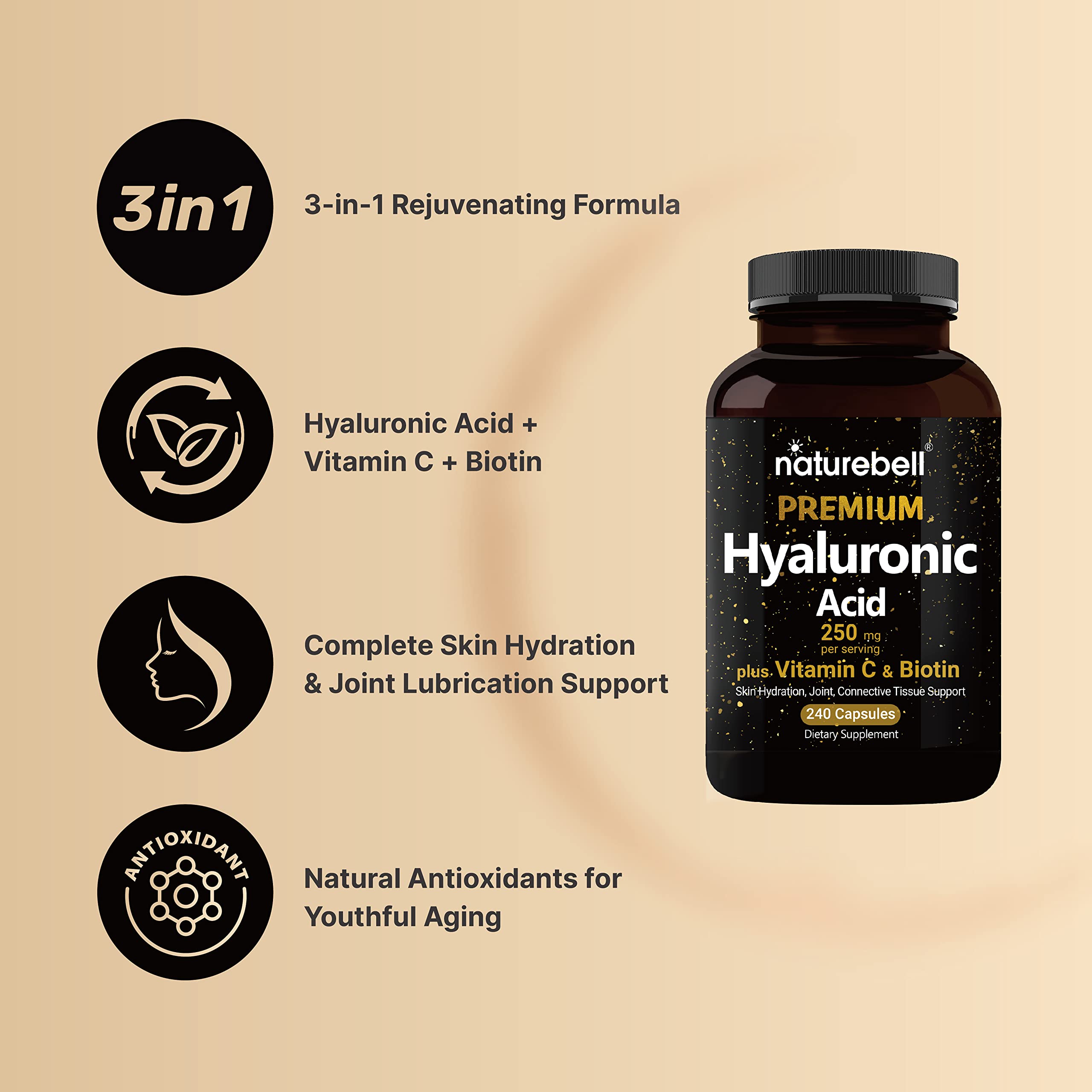 NatureBell 2 Pack Plant Based Hyaluronic Acid Supplements 250mg with 25mg Vitamin C NatureBell buy supplements canada