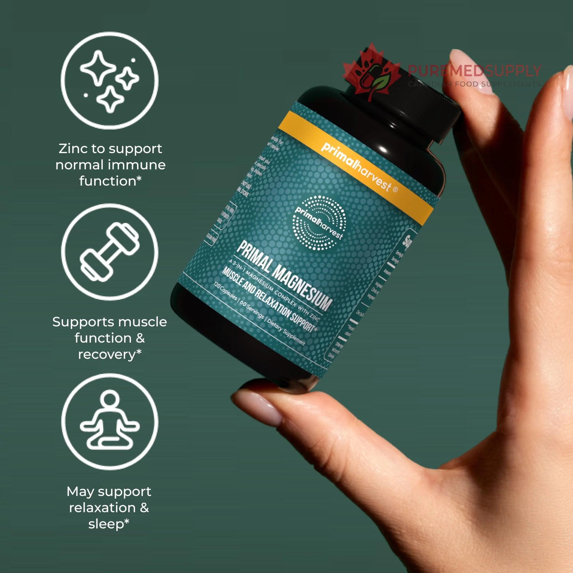 Magnesium Supplement Complex 310mg by Primal Harvest with Magnesium Glycinate, Citrate, Malate, and Zinc 120 Capsules Primal Harvest buy supplements canada