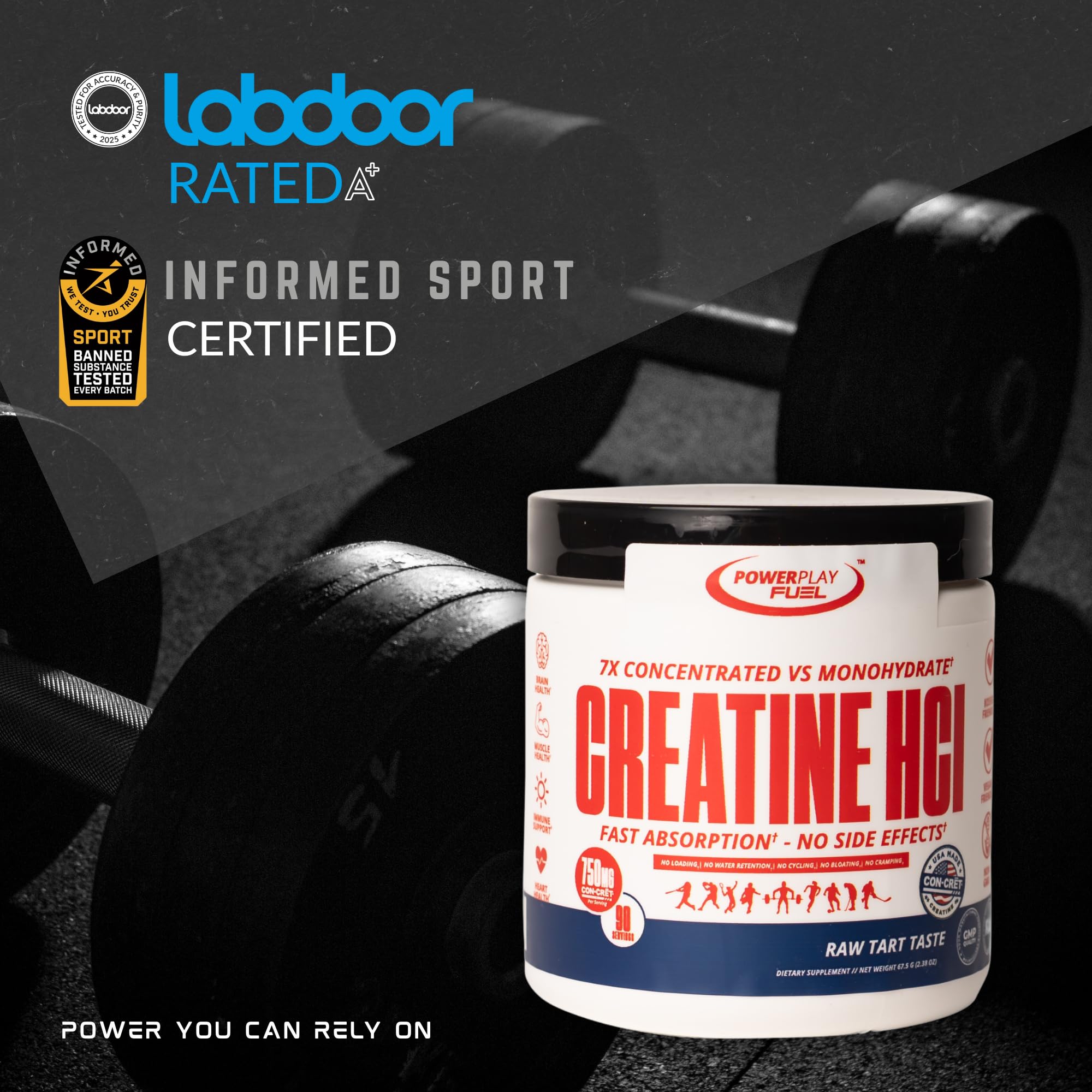 CREATINE HCl Powder for Men and Women, Muscle Strength, Brain Performance, Heart Health & Immune Support - Raw Tart Taste, 90 Servings POWER PLAY FUEL buy supplements canada