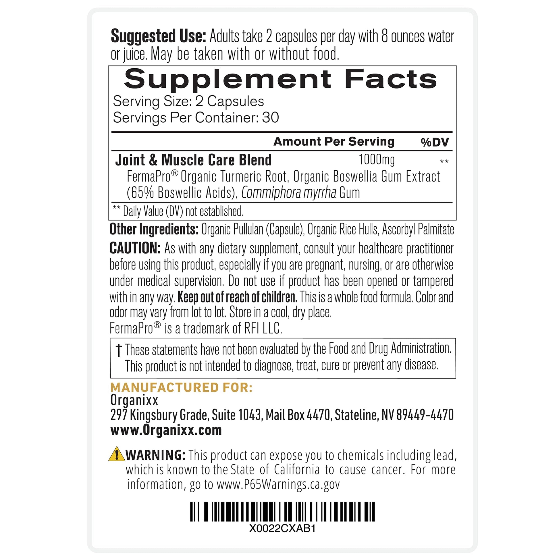 Organixx Joint & Muscle Care Organic Turmeric Supplement, 3-in-1 Frankincense, Turmeric and Myrrh Joint Health & Joint Support Supplement Body Care Capsules, Supports Swelling, Tension, 60 Capsules Organixx buy supplements canada