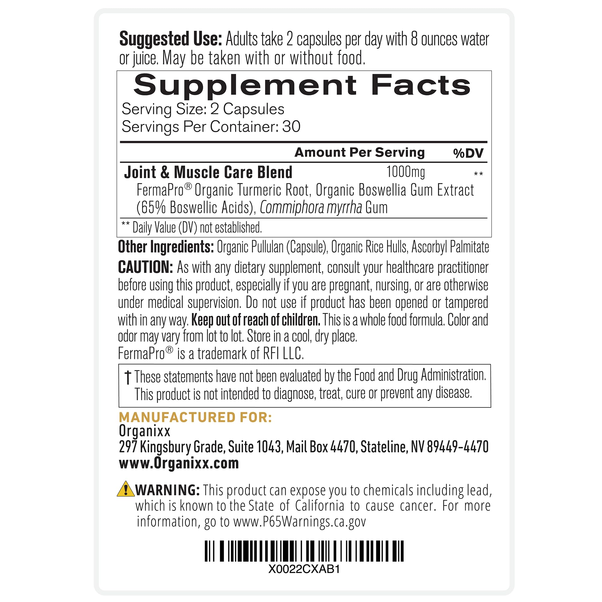 Organixx Joint & Muscle Care Organic Turmeric Supplement, 3-in-1 Frankincense, Turmeric and Myrrh Joint Health & Joint Support Supplement Body Care Capsules, Supports Swelling, Tension, 60 Capsules Organixx buy supplements canada