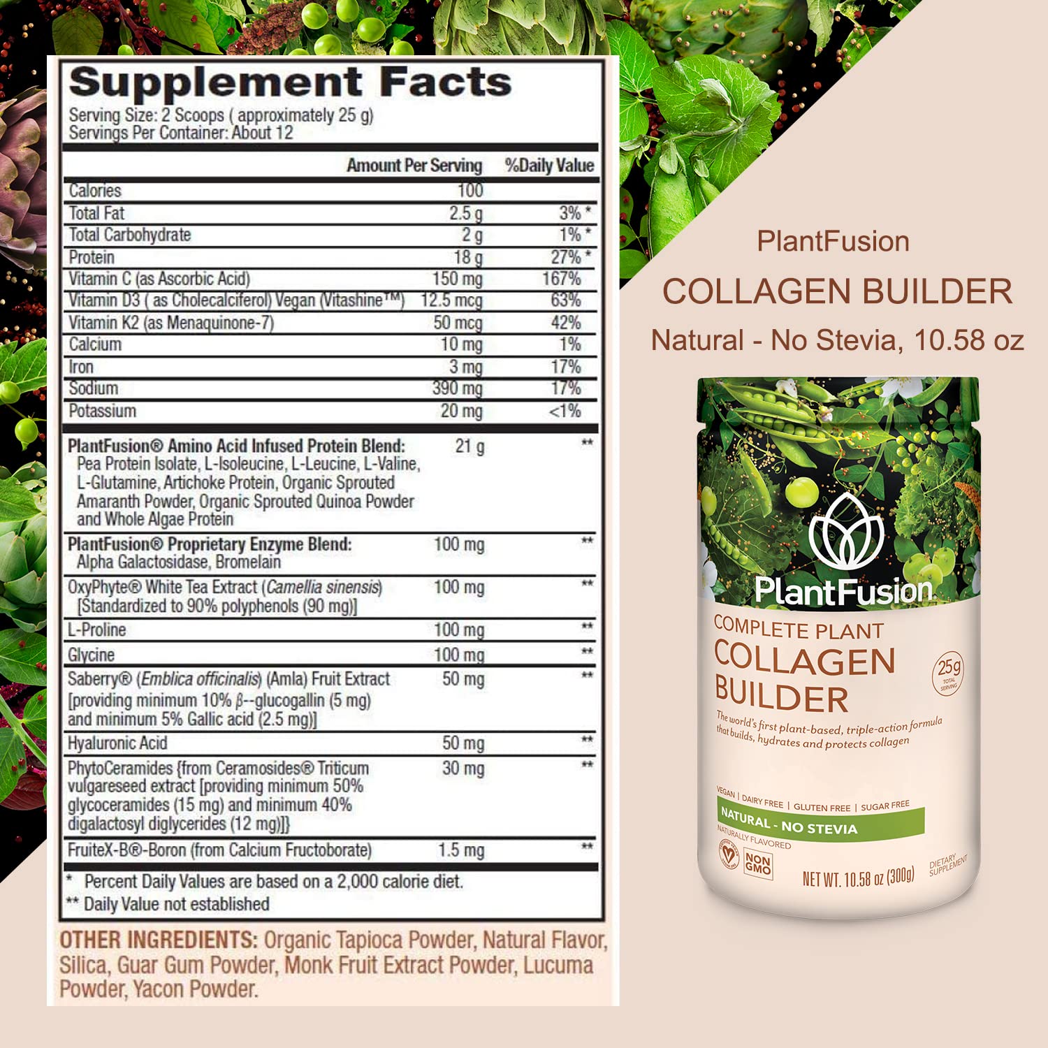 PlantFusion Vegan Collagen Powder - Plant Based Collagen Protein Powder For Muscle & Joints, Hair, Skin & Nails - Keto, Gluten Free, Soy Free, Non-Dairy, No Sugar, Non-GMO - Unflavored 10.58 oz PlantFusion buy supplements canada