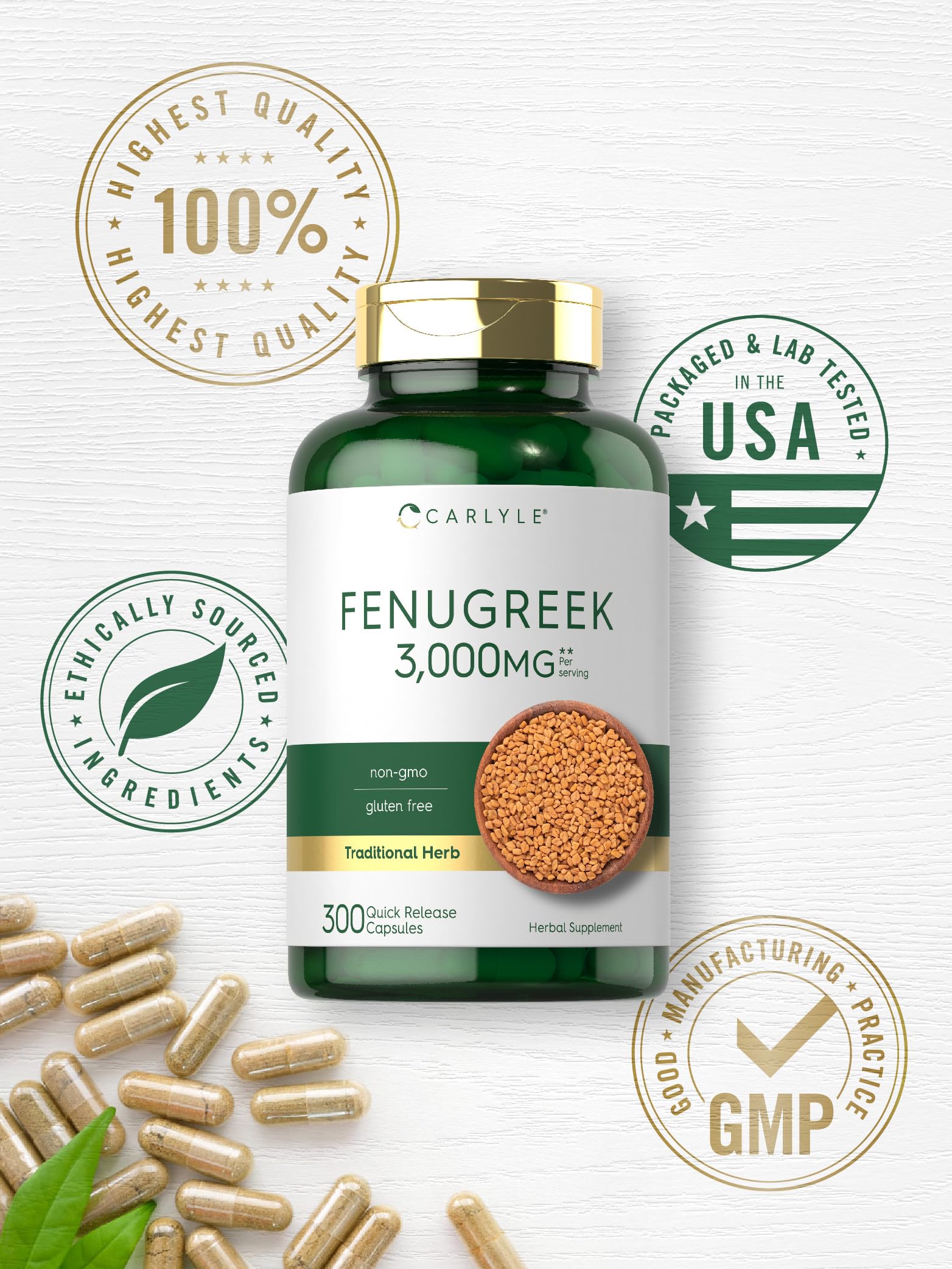 Carlyle Fenugreek Capsules 3000 mg | 300 Count | Non-GMO & Gluten Free Extract Carlyle buy supplements canada
