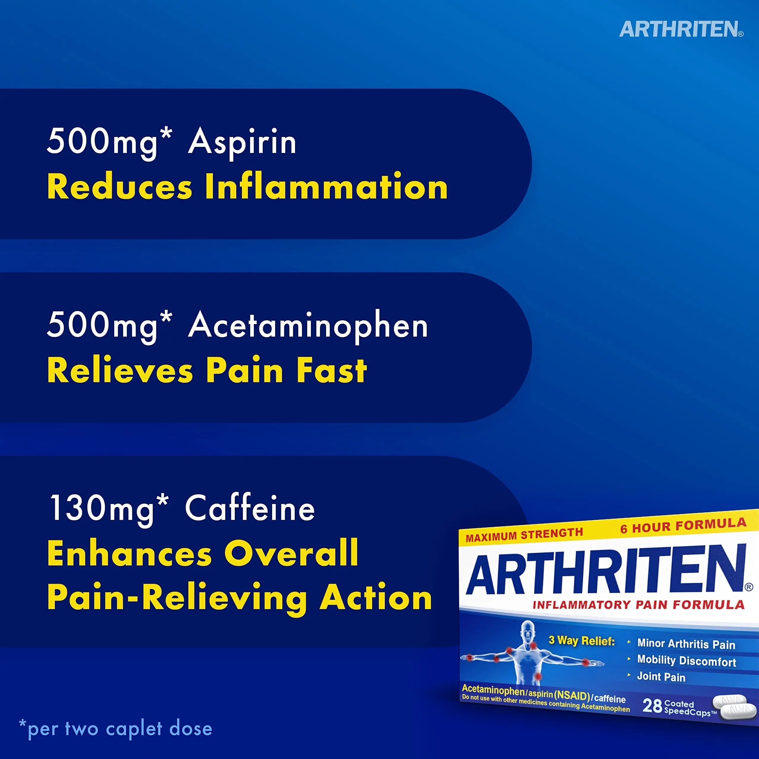 Arthriten Inflammatory Pain Formula Caplets with 3 Active Ingredients: Aspirin, Acetaminophen & Caffeine, White, 28 Count (Pack of 1) Arthriten buy supplements canada