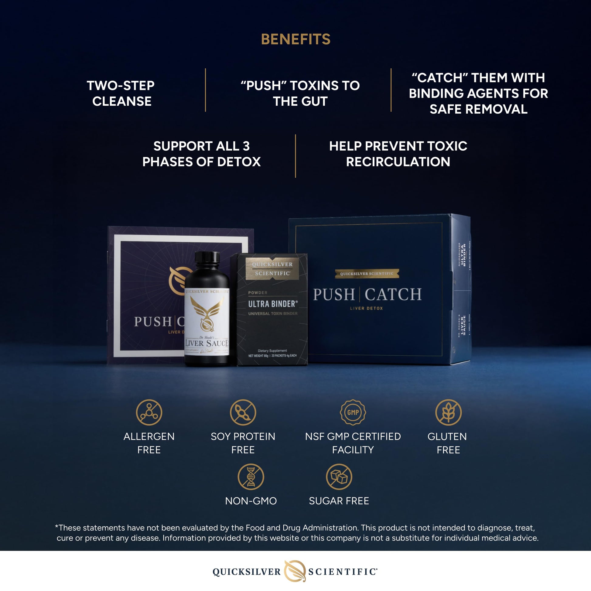 Quicksilver Scientific PushCatch Liver Detox Cleanse - 2 Piece Kit with Ultra Binder (Packets) & Liver Sauce (Liver Support Supplement with Milk Thistle Extract) to Support GI Detox & Toxin Binding Quicksilver Scientific buy supplements canada