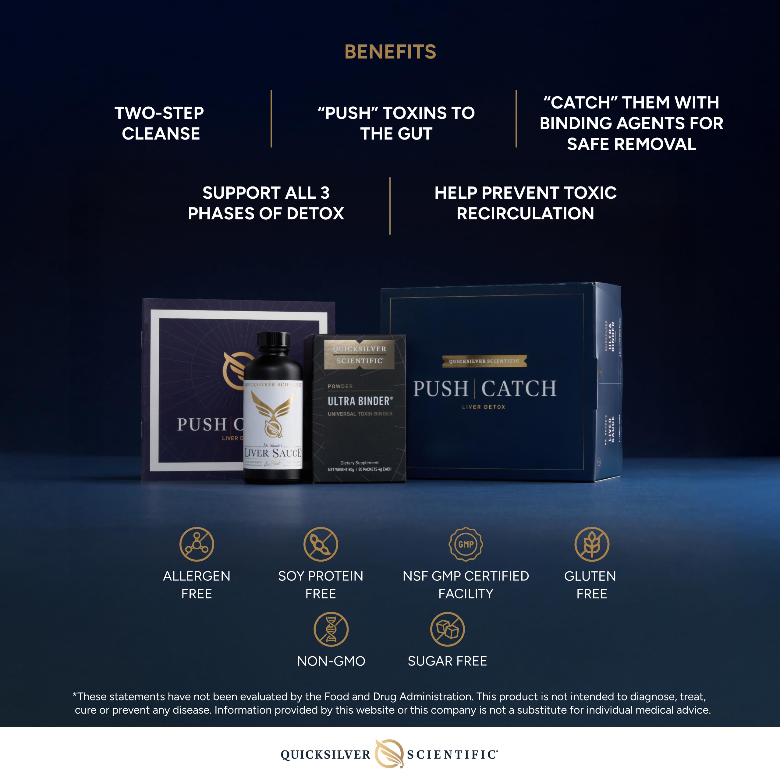 Quicksilver Scientific PushCatch Liver Detox Cleanse - 2 Piece Kit with Ultra Binder (Packets) & Liver Sauce (Liver Support Supplement with Milk Thistle Extract) to Support GI Detox & Toxin Binding Quicksilver Scientific buy supplements canada