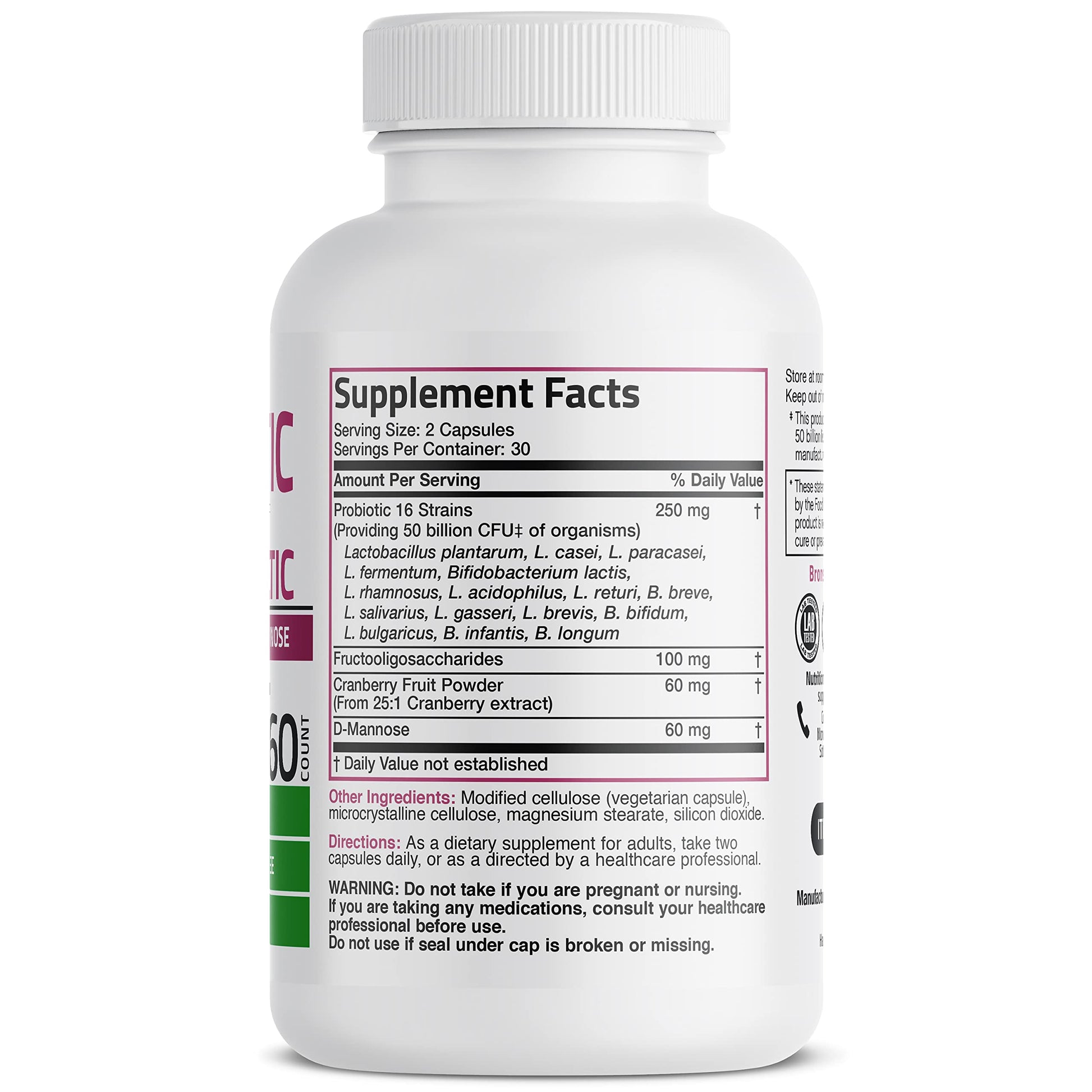 Bronson Women's Probiotic 50 Billion CFU + Prebiotic with Cranberry & D-Mannose – Vaginal Health, Healthy Digestion, Immune Function and Urinary Tract Support, Non-GMO, 60 Vegetarian Capsules Bronson buy supplements canada
