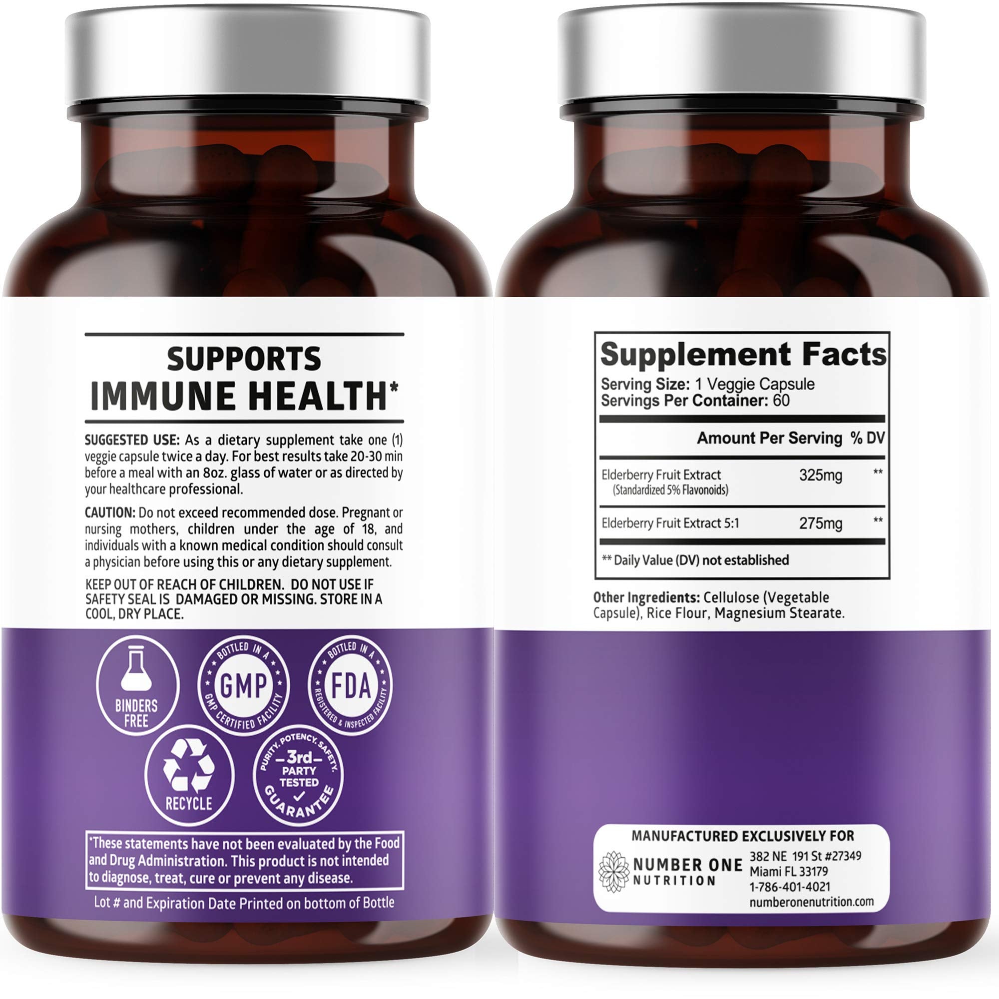N1N Premium Black Elderberry Capsules for Adults [Max Strength] Pure and Potent Elderberry from Sambucus Nigra to Support Immunity & Skin Health, Non-GMO, Gluten Free, 60 Veg Caps Number One Nutrition buy supplements canada