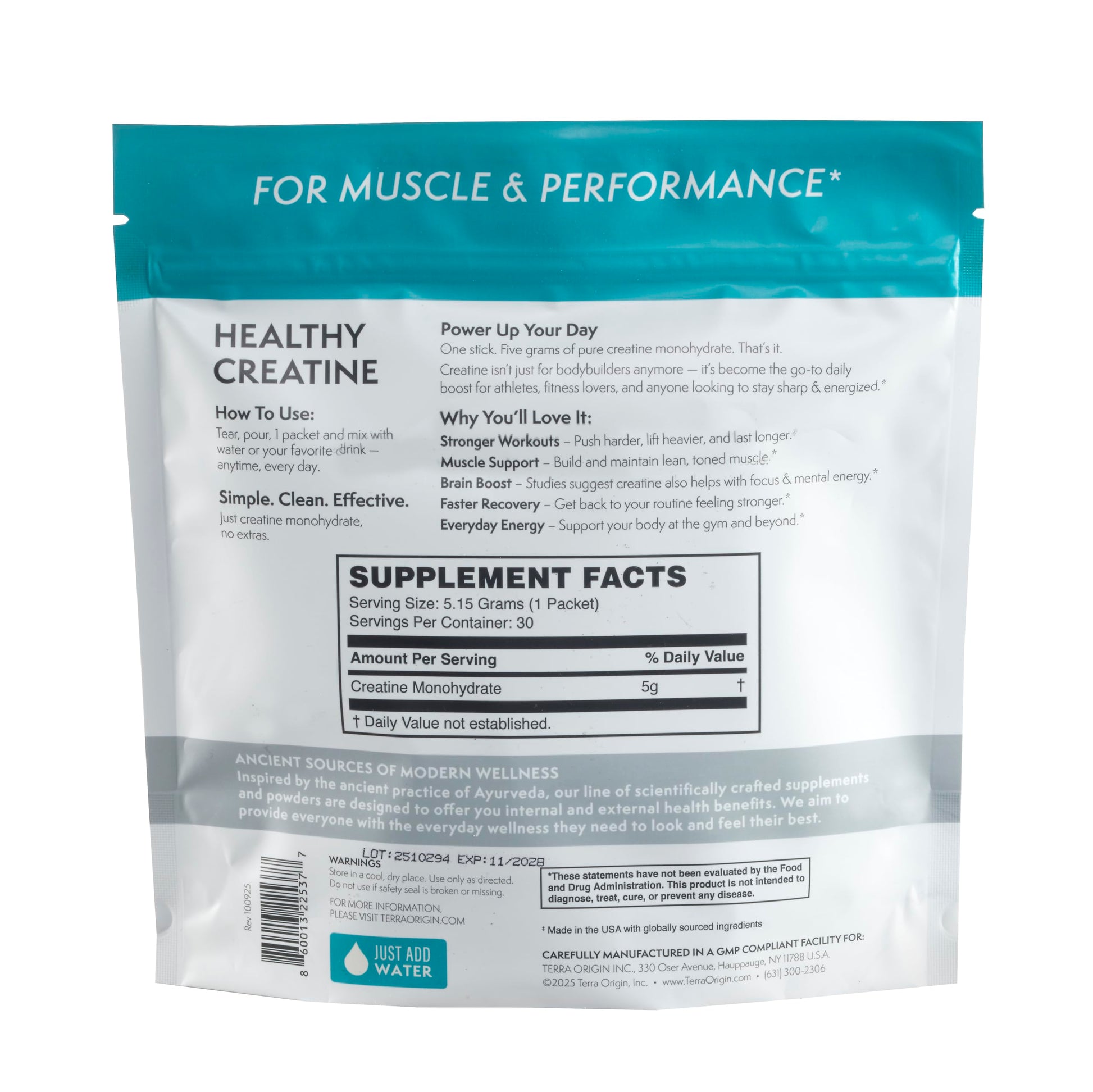 TERRA ORIGIN Healthy Creatine Micronized Monohydrate Powder | 30 Stick Packs | Support for Muscle and Cognitive Performance* | Supplement for Women and Men TERRA ORIGIN buy supplements canada