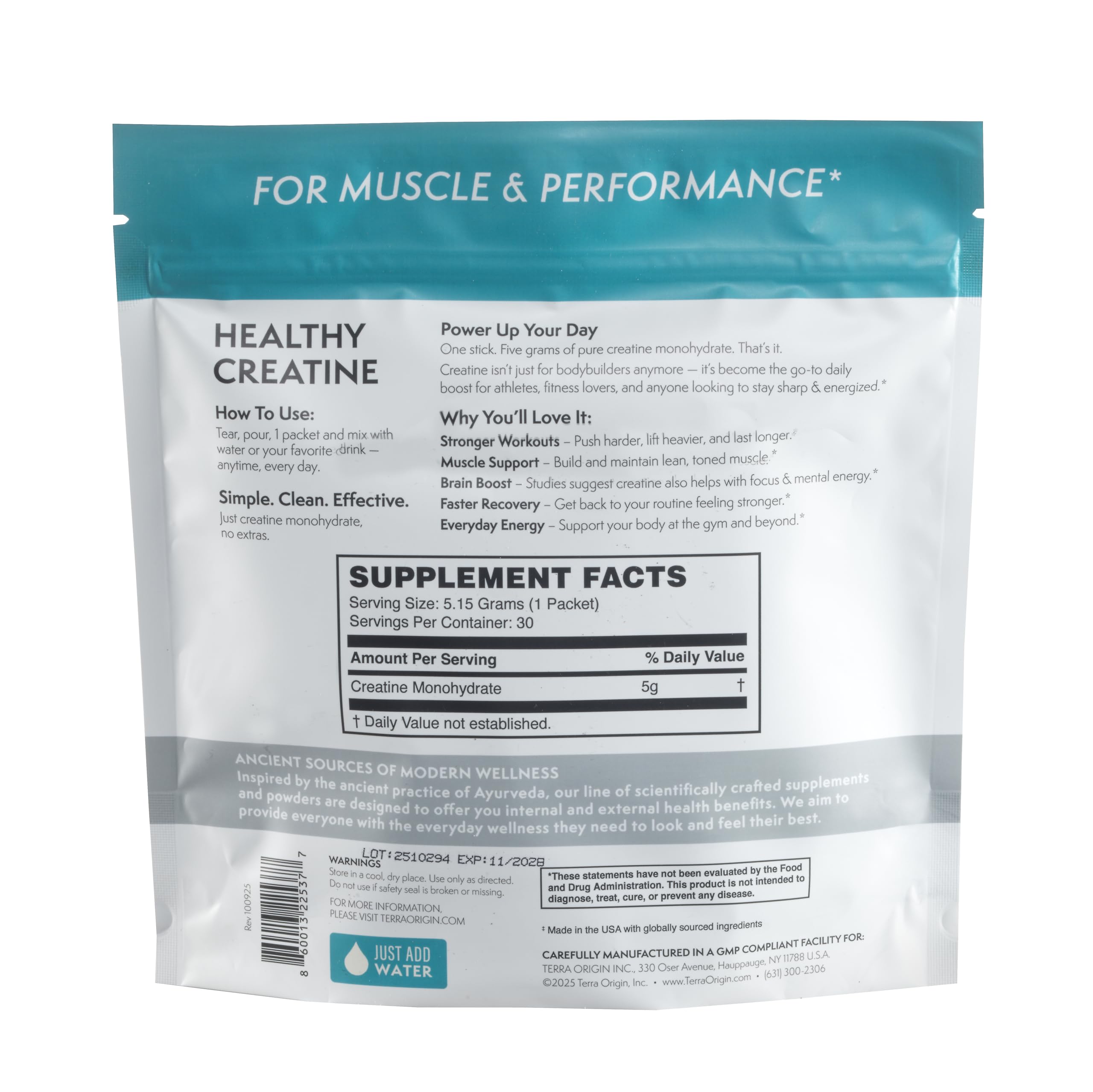 TERRA ORIGIN Healthy Creatine Micronized Monohydrate Powder | 30 Stick Packs | Support for Muscle and Cognitive Performance* | Supplement for Women and Men TERRA ORIGIN buy supplements canada