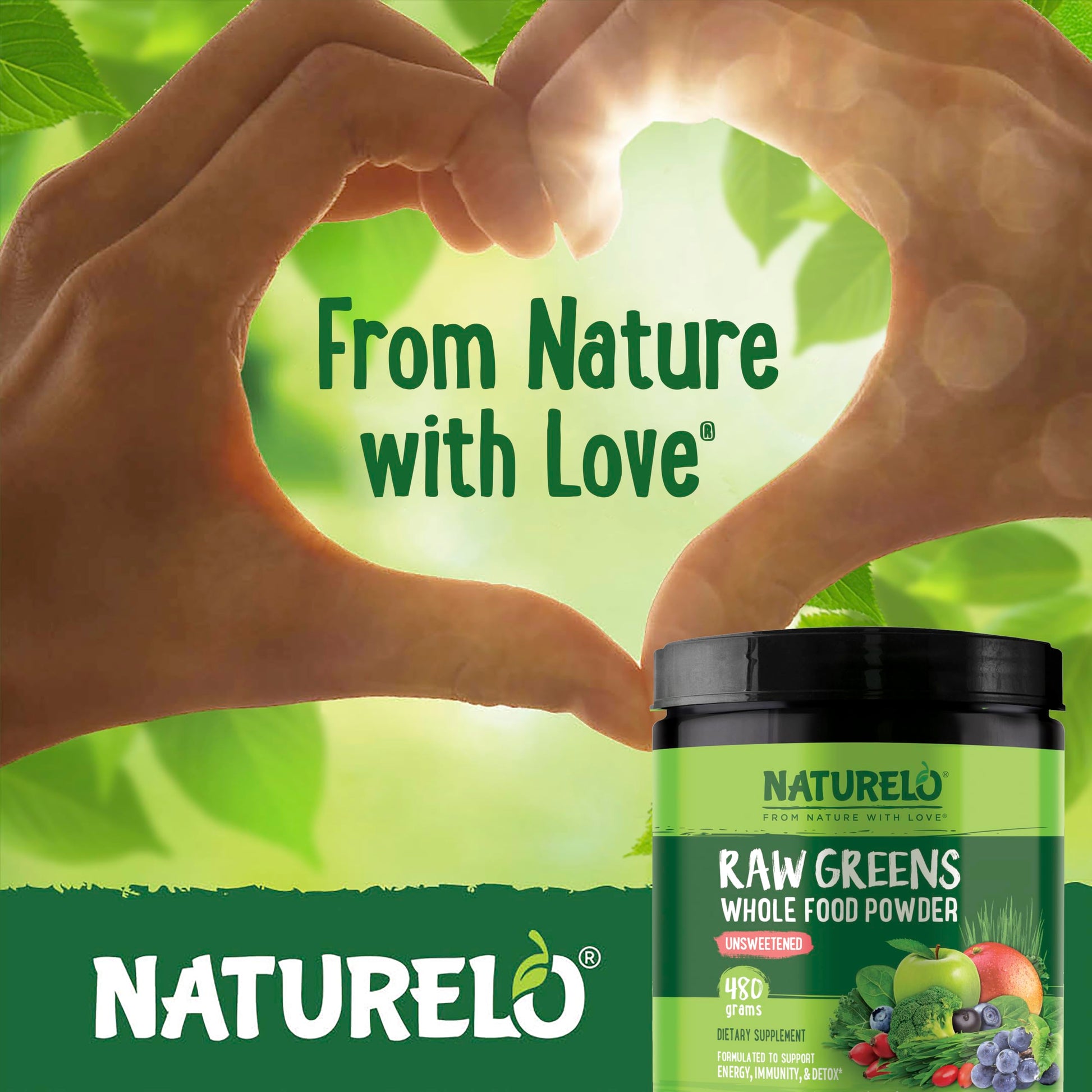 NATURELO Raw Greens Superfood Powder - Unsweetened - Boost Energy, Detox, Enhance Health - Organic Spirulina - Wheat Grass - Whole Food Nutrition from Fruits NATURELO buy supplements canada