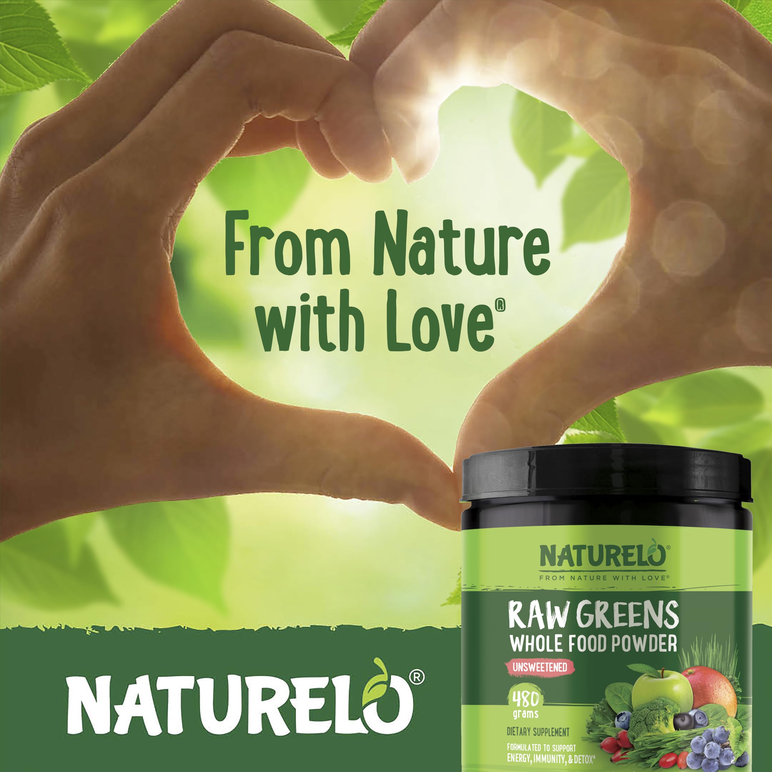 NATURELO Raw Greens Superfood Powder - Unsweetened - Boost Energy, Detox, Enhance Health - Organic Spirulina - Wheat Grass - Whole Food Nutrition from Fruits NATURELO buy supplements canada