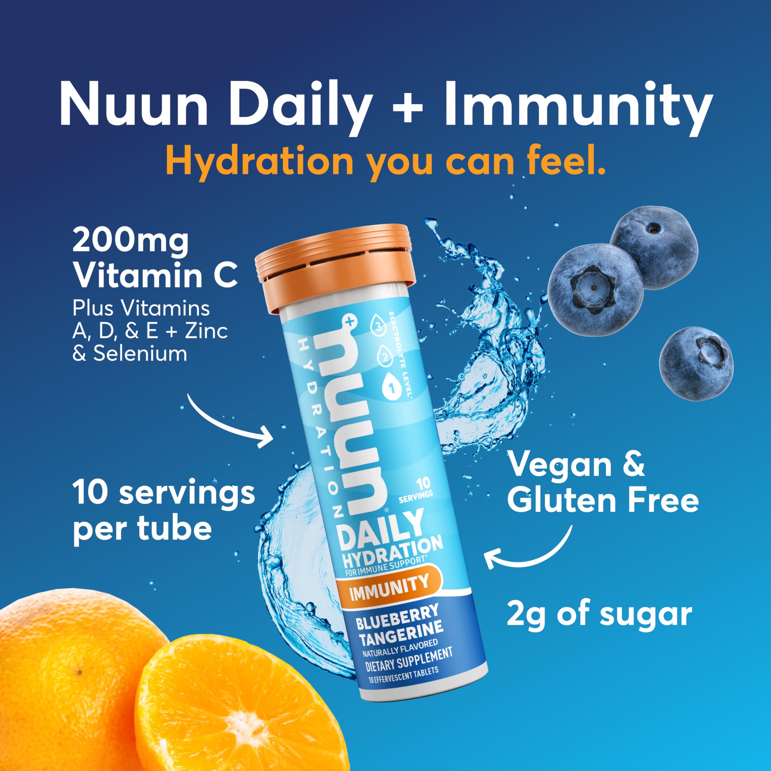 Nuun Immunity Electrolyte Tablets with Vitamin D, C, E, & A, Ginger, Elderberry, Magnesium & 4 Other Essential Electrolytes, Vegan, Blueberry Tangerine & Orange Citrus, 4 Pack (40 Servings Total) Nuun buy supplements canada
