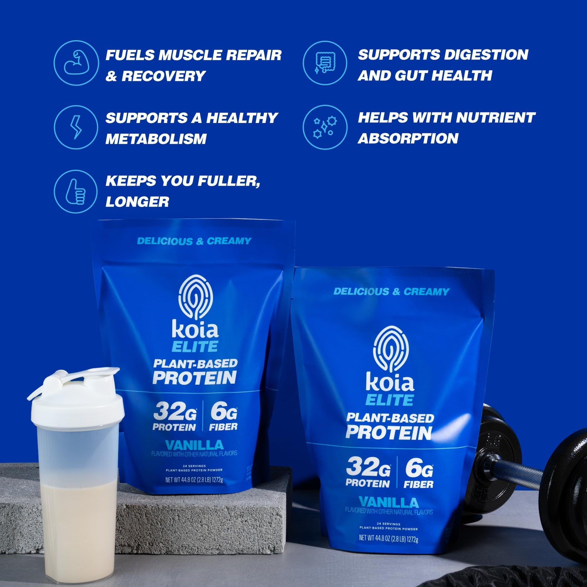 Koia Plant Based Protein Elite Powder, Vanilla, 32g Protein, 4g Sugar, 6g Prebiotic Fiber, Pre & Post Workout, 21 Vitamins & Minerals, Dairy-Free, Gluten-Free, Non-GMO, 24 Servings, 44.8 Oz Koia buy supplements canada
