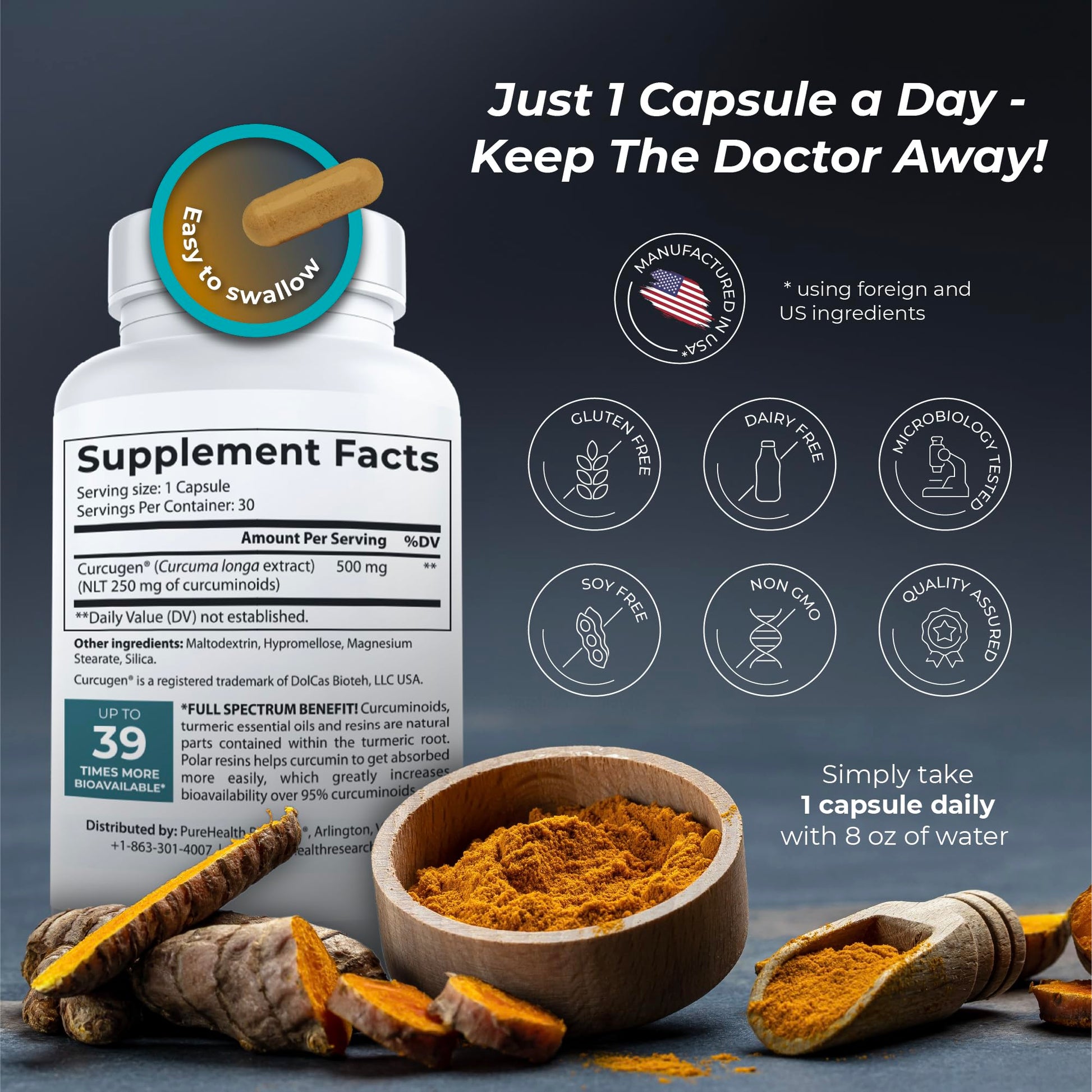 PUREHEALTH RESEARCH Curcumin Extract - High Absorption Turmeric Supplement for Robust Immune Support - Joint Support for Overworked Joints and Muscles - Powered by Curcugen x39 Bioavailable - 1 Bottle PUREHEALTH RESEARCH buy supplements canada