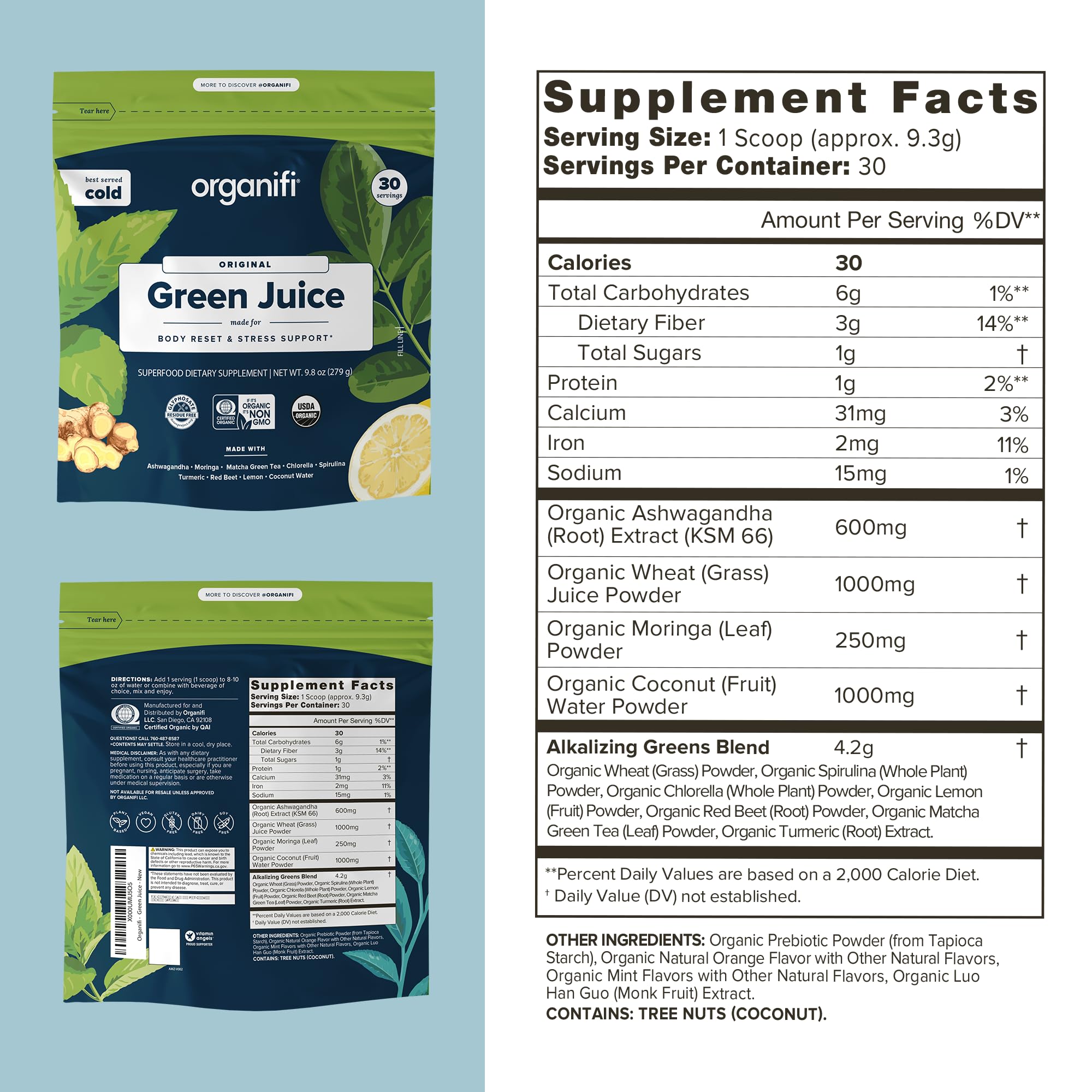 Organifi Green Juice - Powder Supplement with Organic Spirulina, Ashwagandha Organifi buy supplements canada