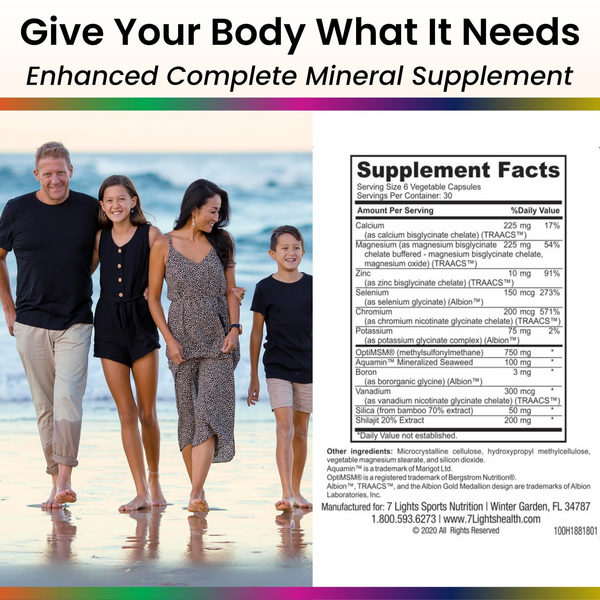 Living Stones, Complete Mineral Supplement with Zinc, Calcium, Magnesium, Selenium, Trace Minerals, No Added Iron, with MSM (Organic Sulfur) and Shilajit, Premium Absorption (30-Day Supply - 180 Caps) 7 Lights buy supplements canada