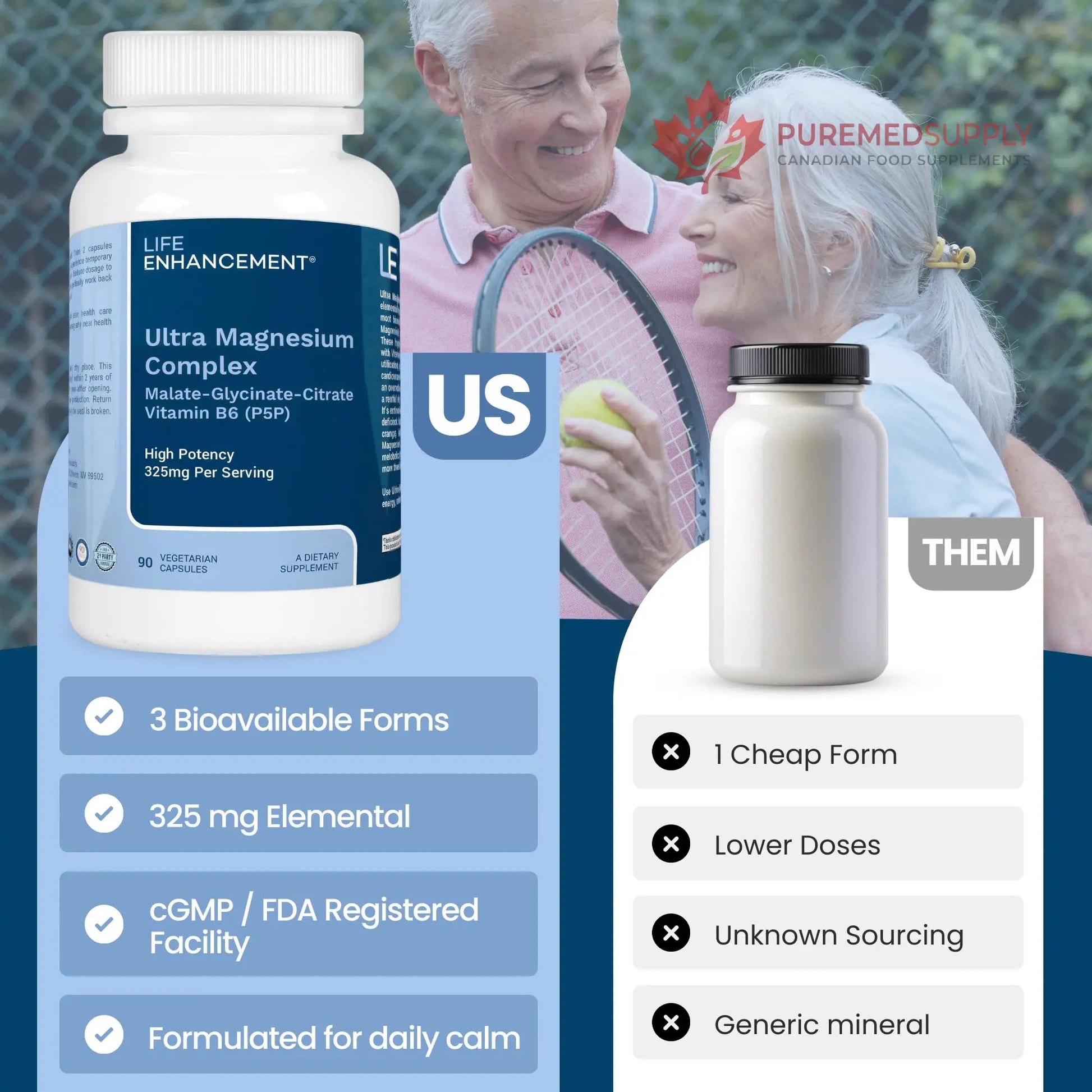 Life Enhancement Ultra Triple Magnesium Complex - 325 mg - with B6, Glycinate, Malate & Citrate - Magnesium Supplement Enhance Sleep and Brain Function - Made in USA (90 Vegetarian Capsules) Life Enhancement buy supplements canada