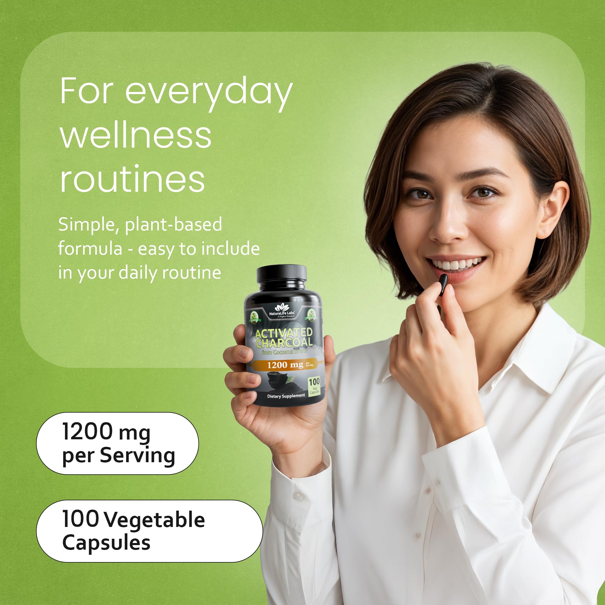 NaturaLife Labs Activated Charcoal 1200 mg per Serving – from Coconut Shells – 100 Veg Capsules – Non-GMO, Gluten-Free, Vegan NaturaLife Labs buy supplements canada