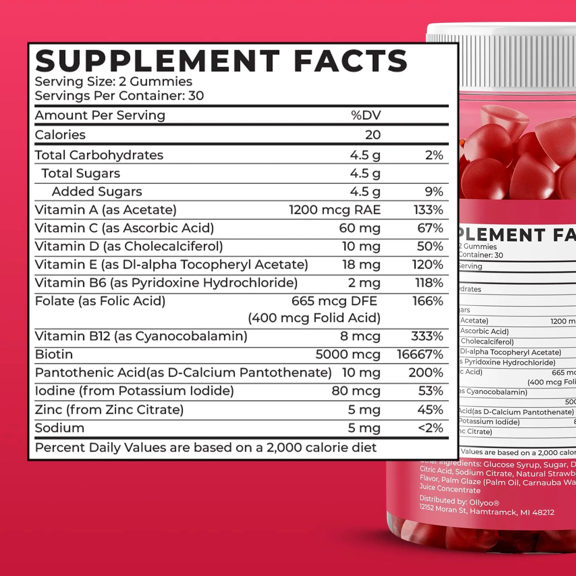 Ollyoo Multivitamin Gummies for Adults | Cherry & Strawberry Flavor | Great Source of Vitamin A & Essential Nutrients | Ollyoo buy supplements canada