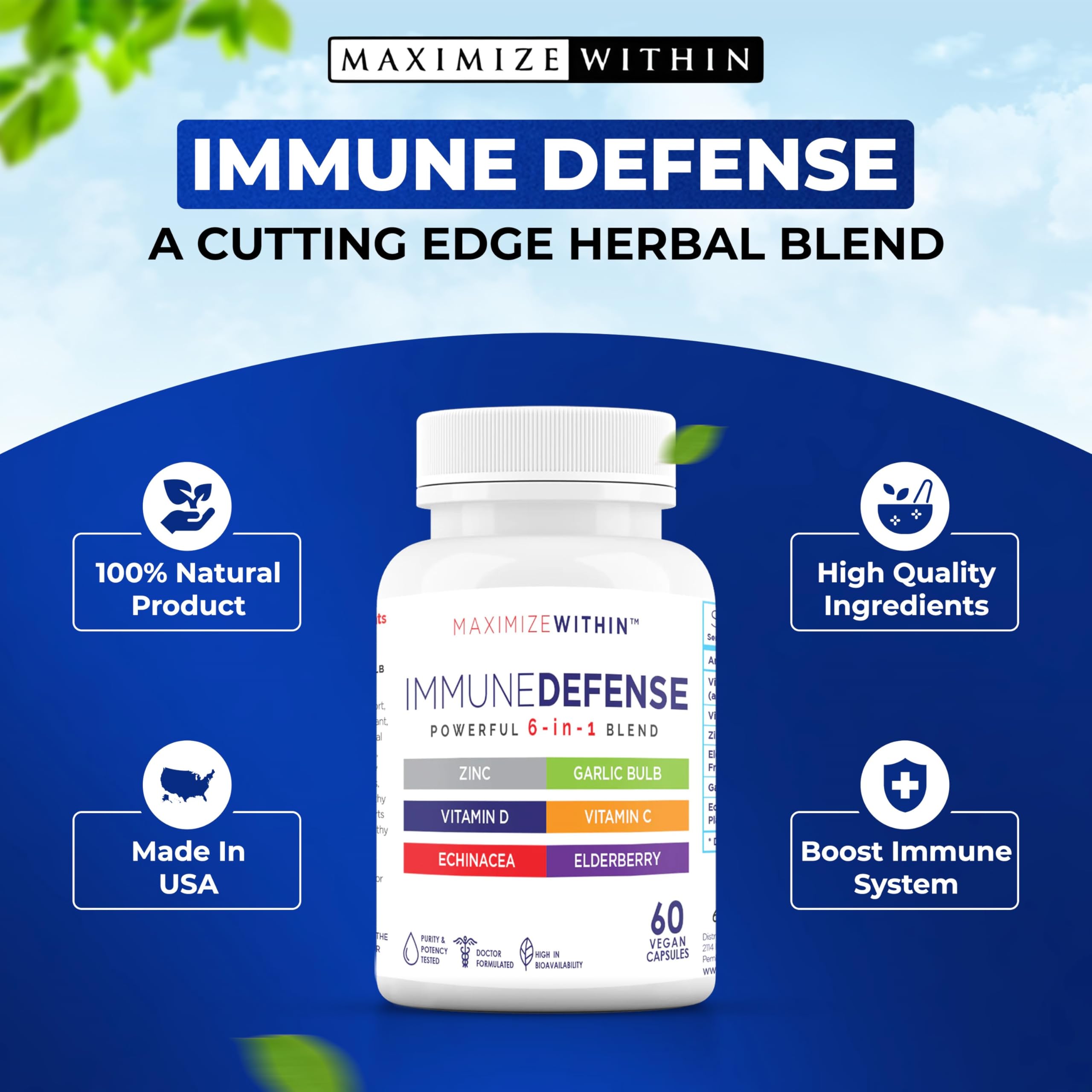 Maximum Slim Powerful 6-in-1 Immune Support Supplement with Zinc, Vitamin C, Elderberry, Vitamin D, Echinacea, & Garlic, 60 Count Maximum Slim buy supplements canada