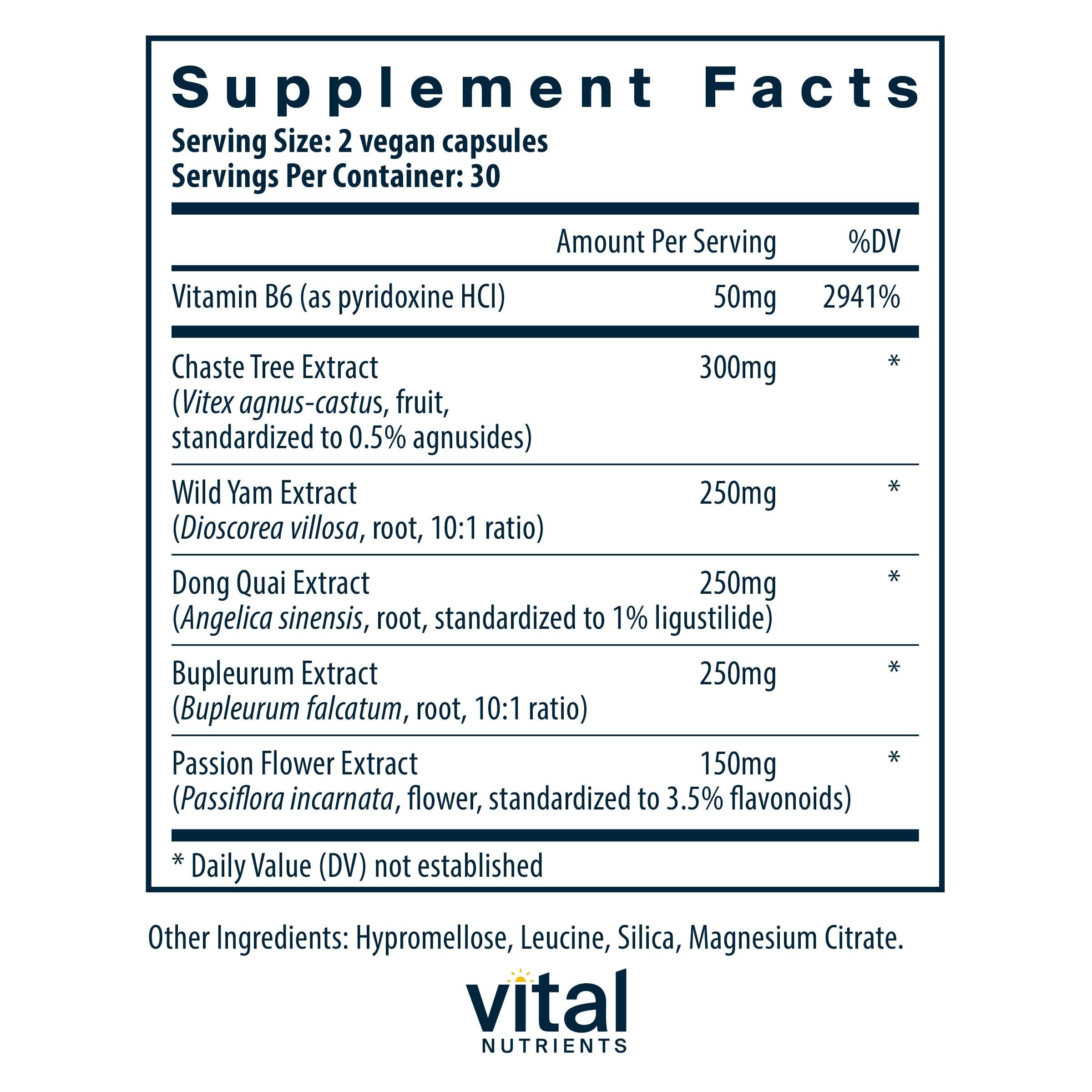 Vital Nutrients PMS Support - Vitex Berry & Passionflower Extract for Premenstrual Support & Hormone Balance* - Vitamin B6 PMS Supplements - Gluten, Dairy, Soy Free - Non-GMO - 60 Capsules Vital Nutrients buy supplements canada