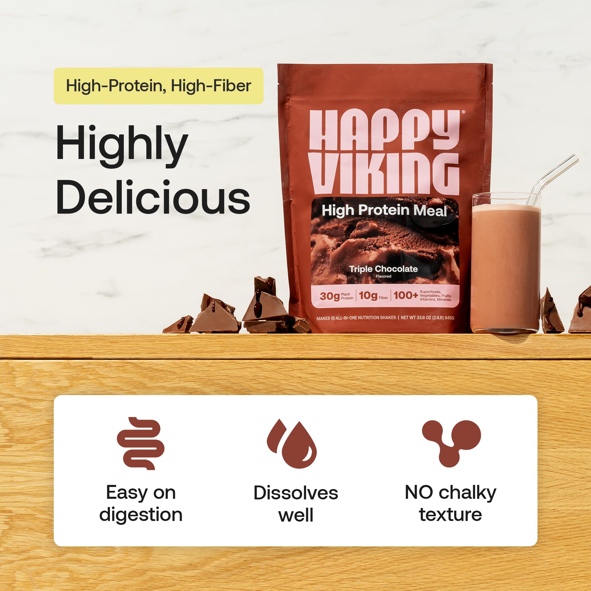 Happy Viking Plant-Based Protein Powder +100 Superfoods Chocolate Meal Replacement Shake, Created by Venus Williams, 30g Plant Protein, 10g Fiber, Vegan, Gluten-Free, Non-GMO,15 Meals Happy Viking buy supplements canada