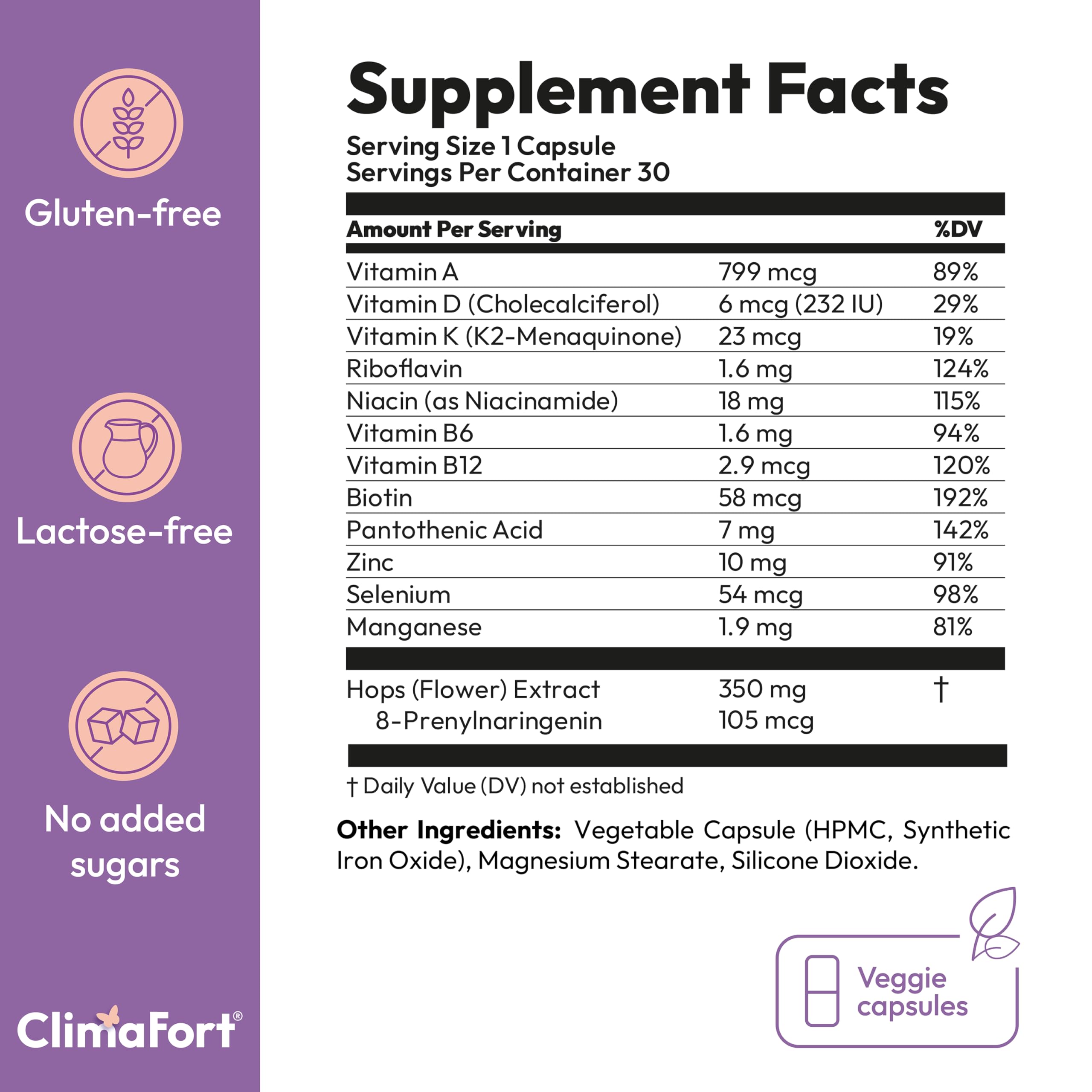 Climafort 60 Day Supply | Menopause Relief Pills | Natural Relief for Hot Flashes, Night Sweats, Mood Swings & Hormone Balance | Hops, Vitamins, and Minerals | 1 Capsule Daily Climafort buy supplements canada