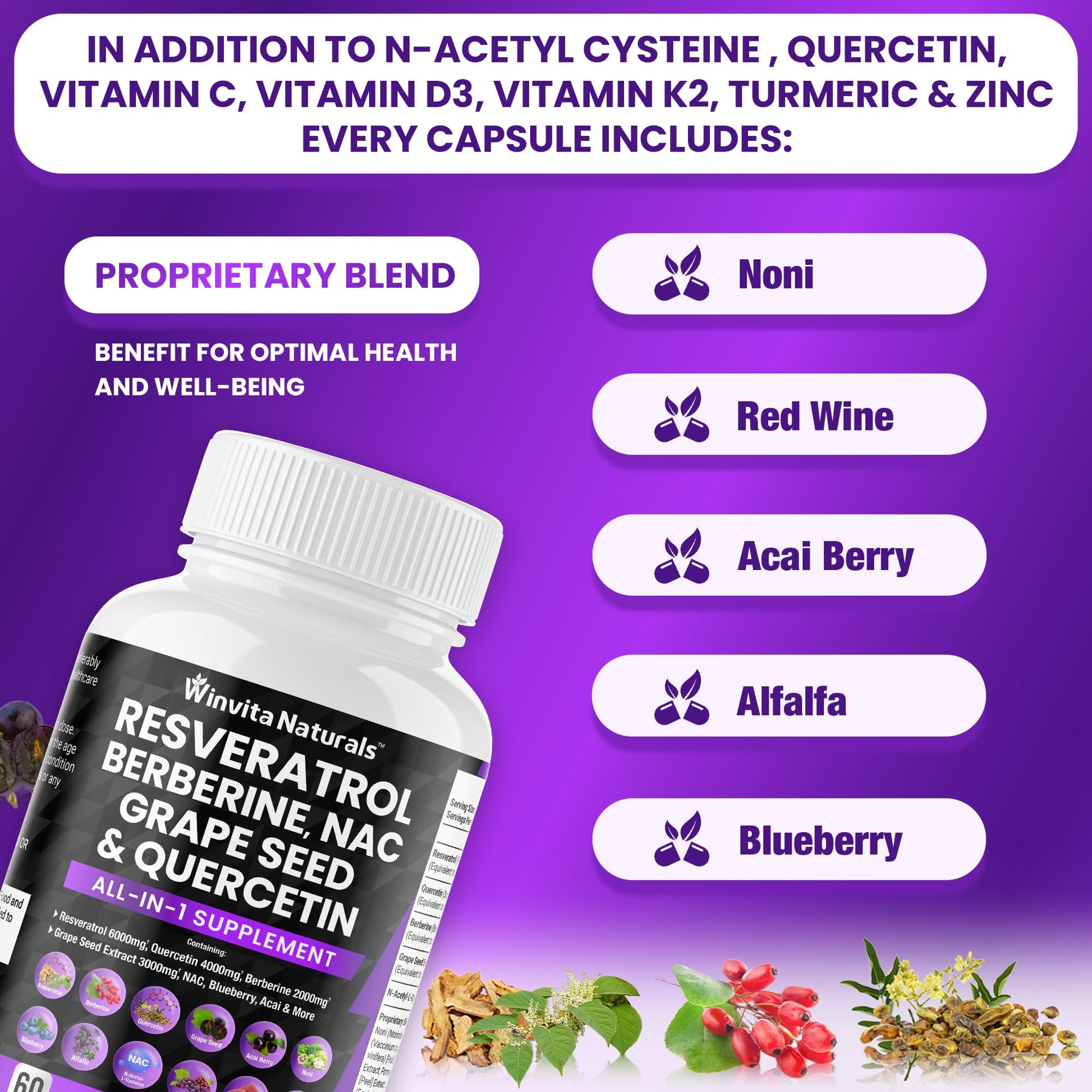 Resveratrol 6000mg Quercetin 4000mg Berberine 2000mg Grape Seed Extract 3000mg Winvita Naturals buy supplements canada