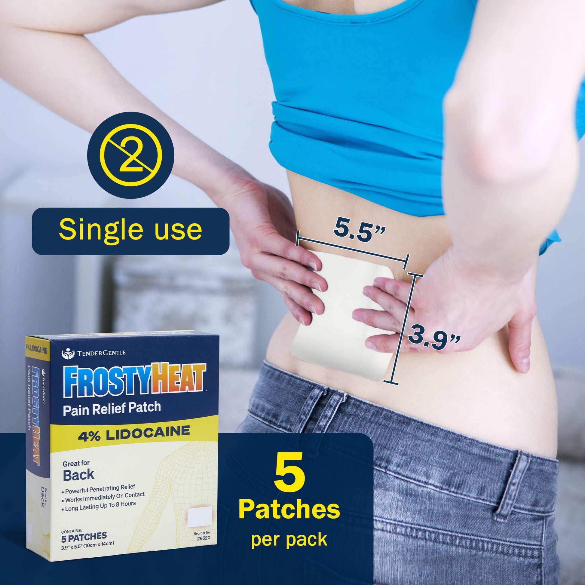 TenderGentle Four Percent Lidocaine Patches - 30 Back Pain Relief Patches with 4% Lidocaine for Aches, Muscle and Joint Discomfort - 3.9" x 5.5" Back, Shoulder, and Neck Pain Patch TenderGentle buy supplements canada