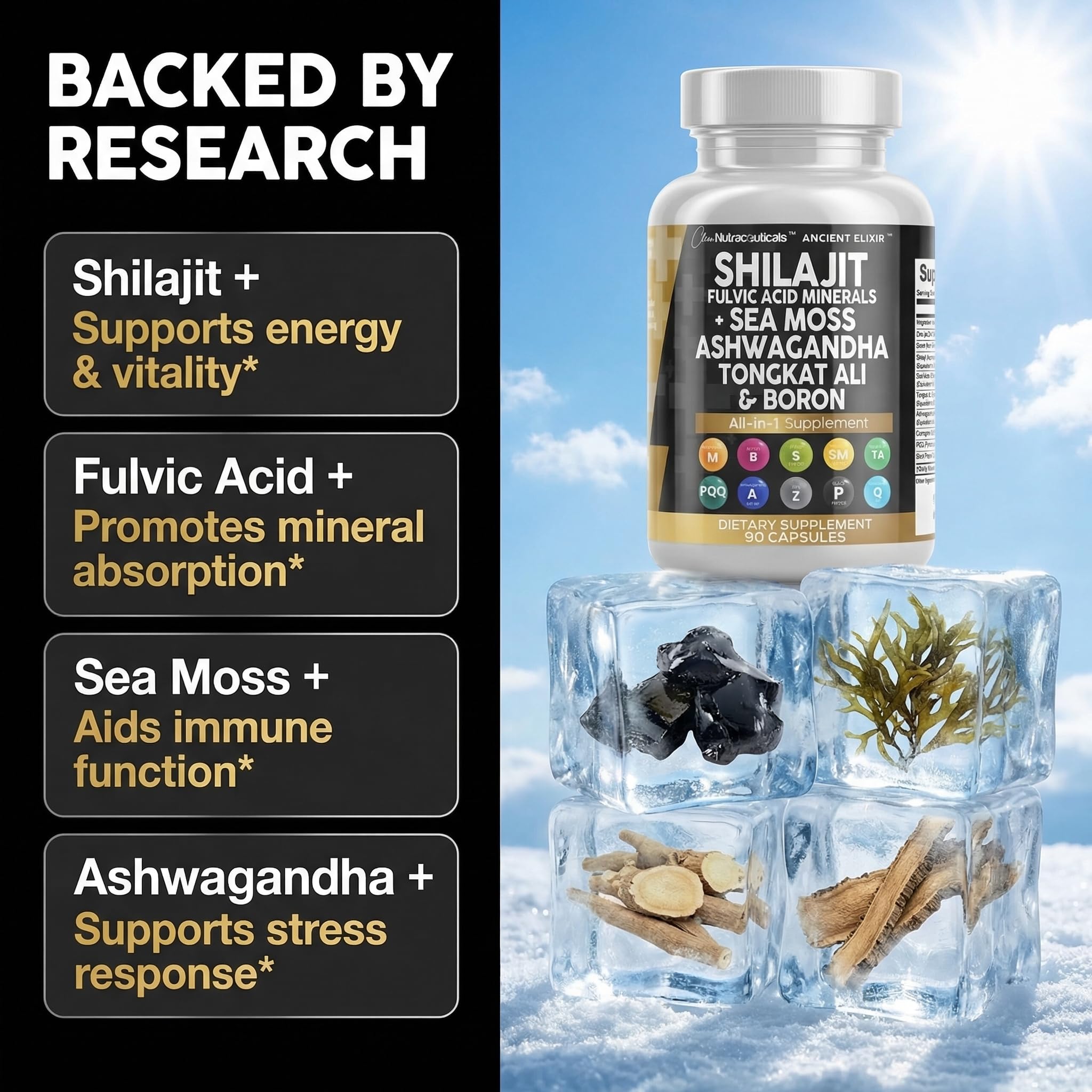 Clean Nutraceuticals Shilajit Supplement for Men with Sea Moss, Tongkat Ali, Ashwagandha, Boron, Zinc, CoQ10, PQQ - Fulvic Acid Capsules - Energy Support - 90 Count - Resin, Gummy & Powder Alternative Clean Nutraceuticals buy supplements canada
