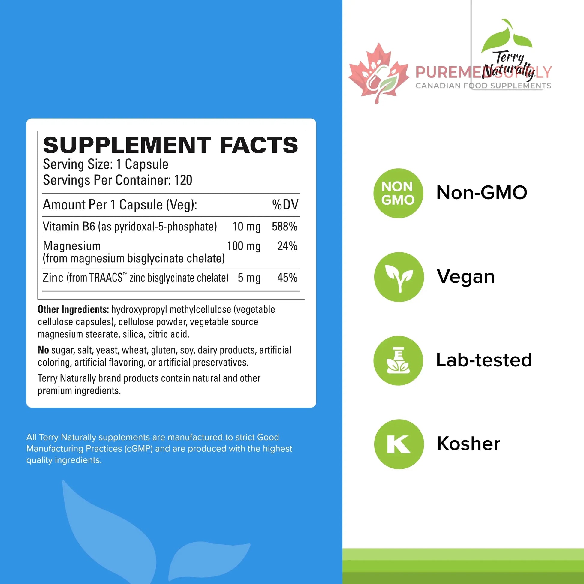 Terry Naturally BioActive Magnesium Complex - Bone & Heart Health Support - Supplement with Vitamin B6, Zinc & Magnesium - Pyridoxal-5-Phosphate Vegan Capsule Supplement - 120 Capsules Terry Naturally buy supplements canada