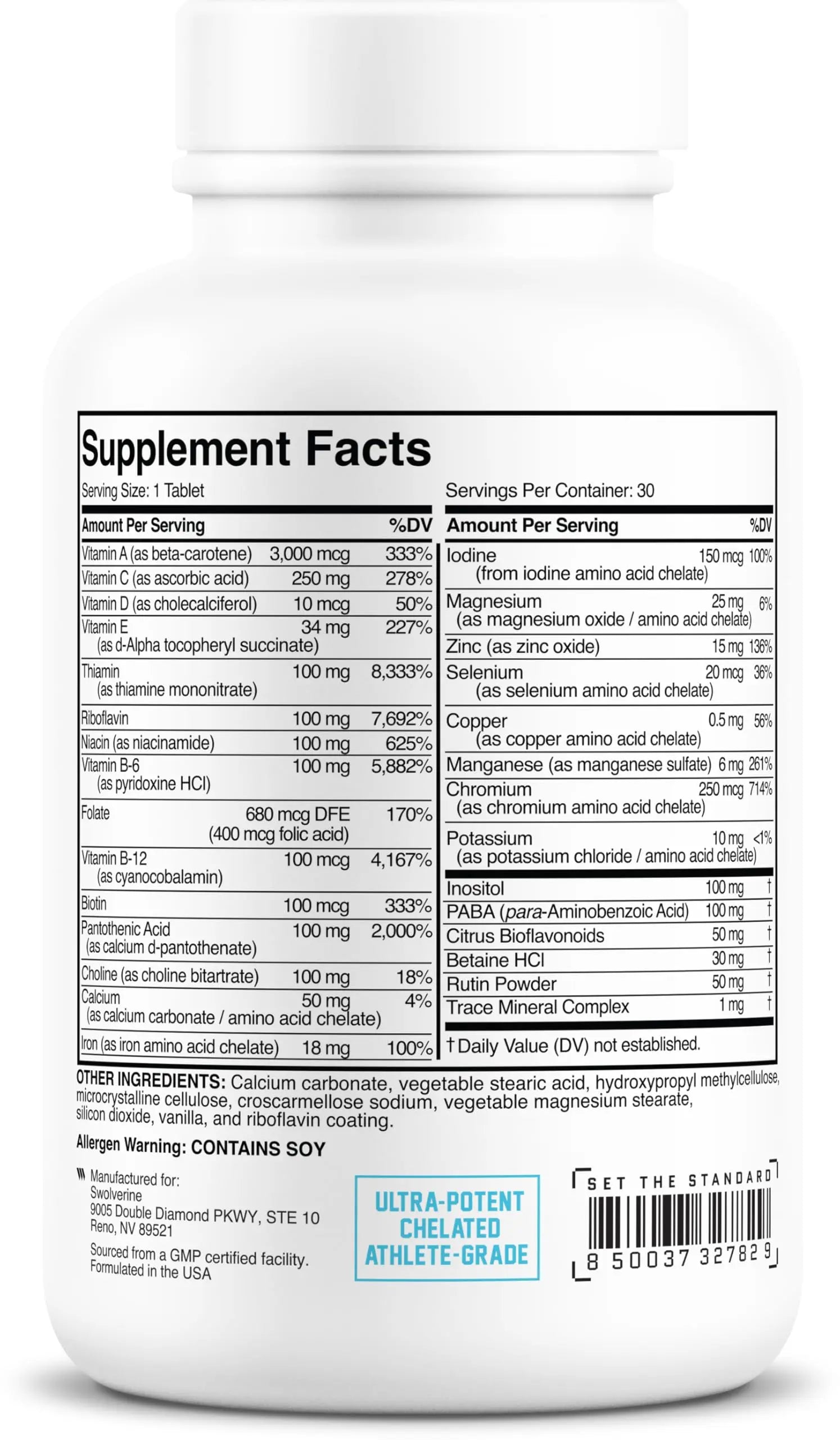 Swolverine Multivitamin | for Men & Women – High Potency Daily Vitamins with B-Complex, Antioxidants, Minerals, Inositol & PABA Swolverine buy supplements canada