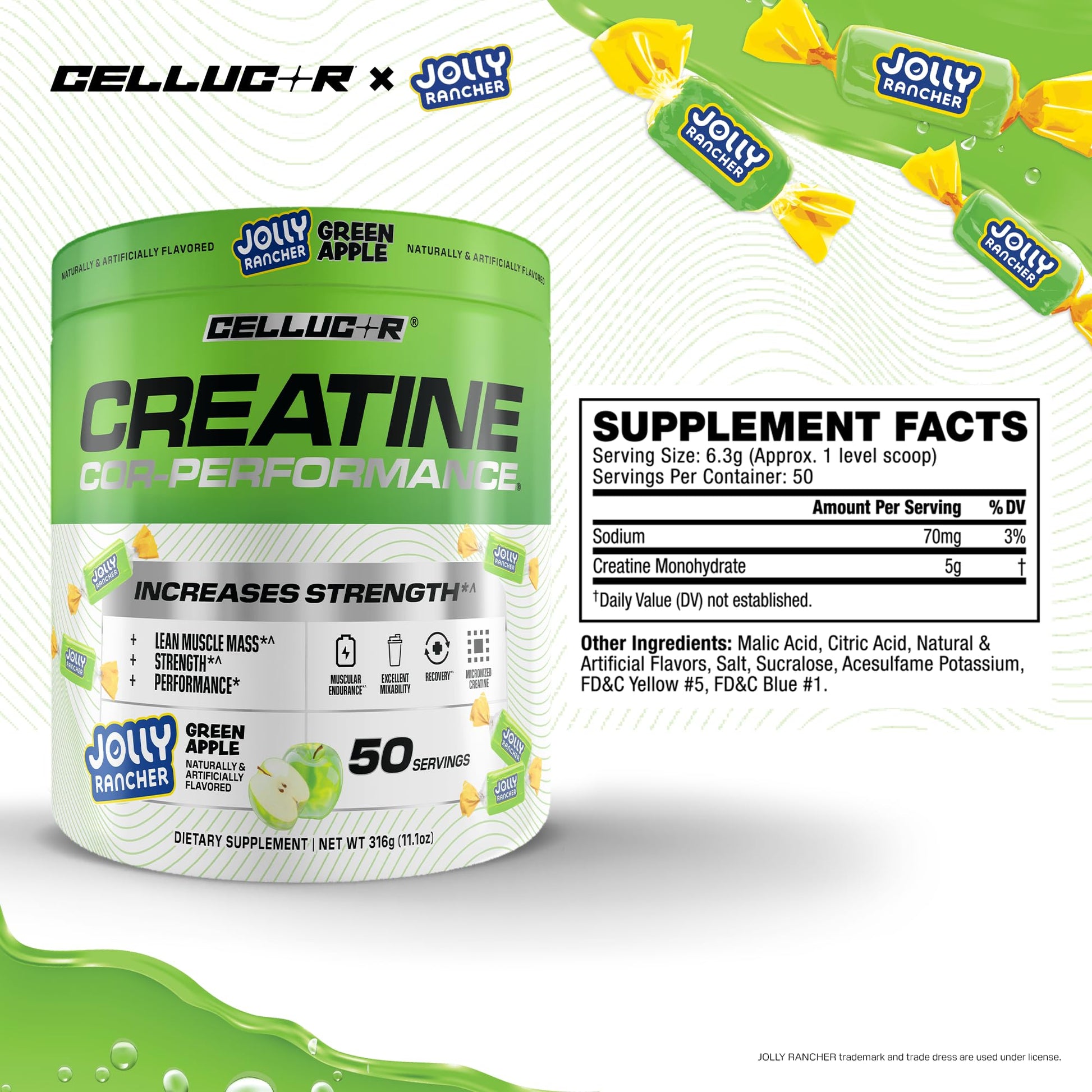 Cellucor Creatine Powder, Jolly Rancher Green Apple - Increases Strength, Lean Muscle Mass & Endurance, Micronized Creatine for Fast Absorption, Cellucor buy supplements canada