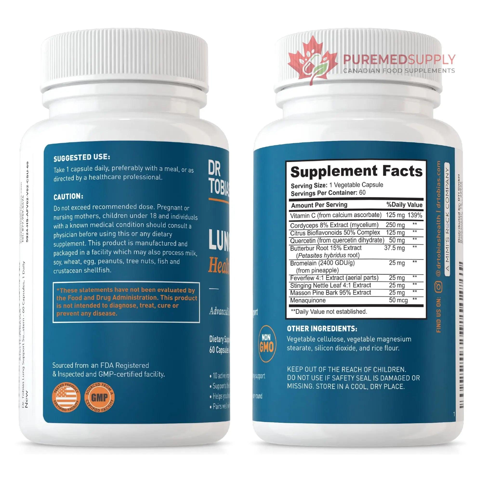 Dr. Tobias Lung Health and Oregano & Caprylic Acid Blend, Supports Lung Cleanse & Detox, Intestinal Health, Immune Support with Prebiotics & Herbs for Women & Men Dr. Tobias buy supplements canada