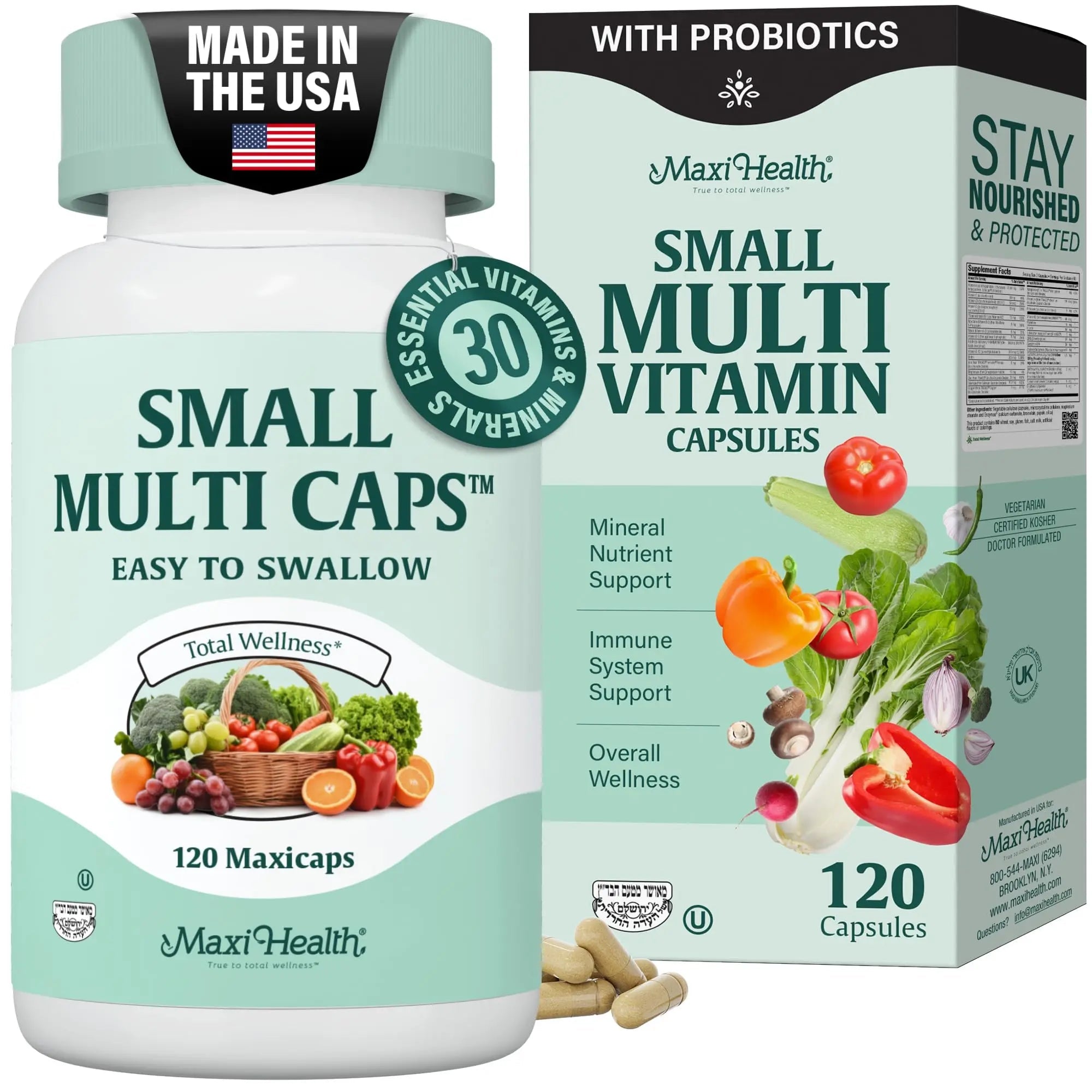 Maxi Health Multivitamin – Easy to Swallow Multi Vitamin Capsules with 30 Nutrients, Iron & Probiotics – Kosher Daily Multivitamins Small Capsules Maxi Health buy supplements canada