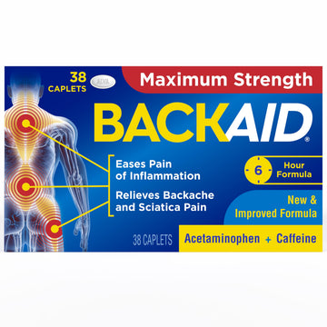 Backaid Maximum Strength Aspirin-Free Pain Relief from Backache, Sciatica and Leg Pain, Powerful Combination, Long-Lasting 6 Hour Formula, 38 Count Backaid buy supplements canada