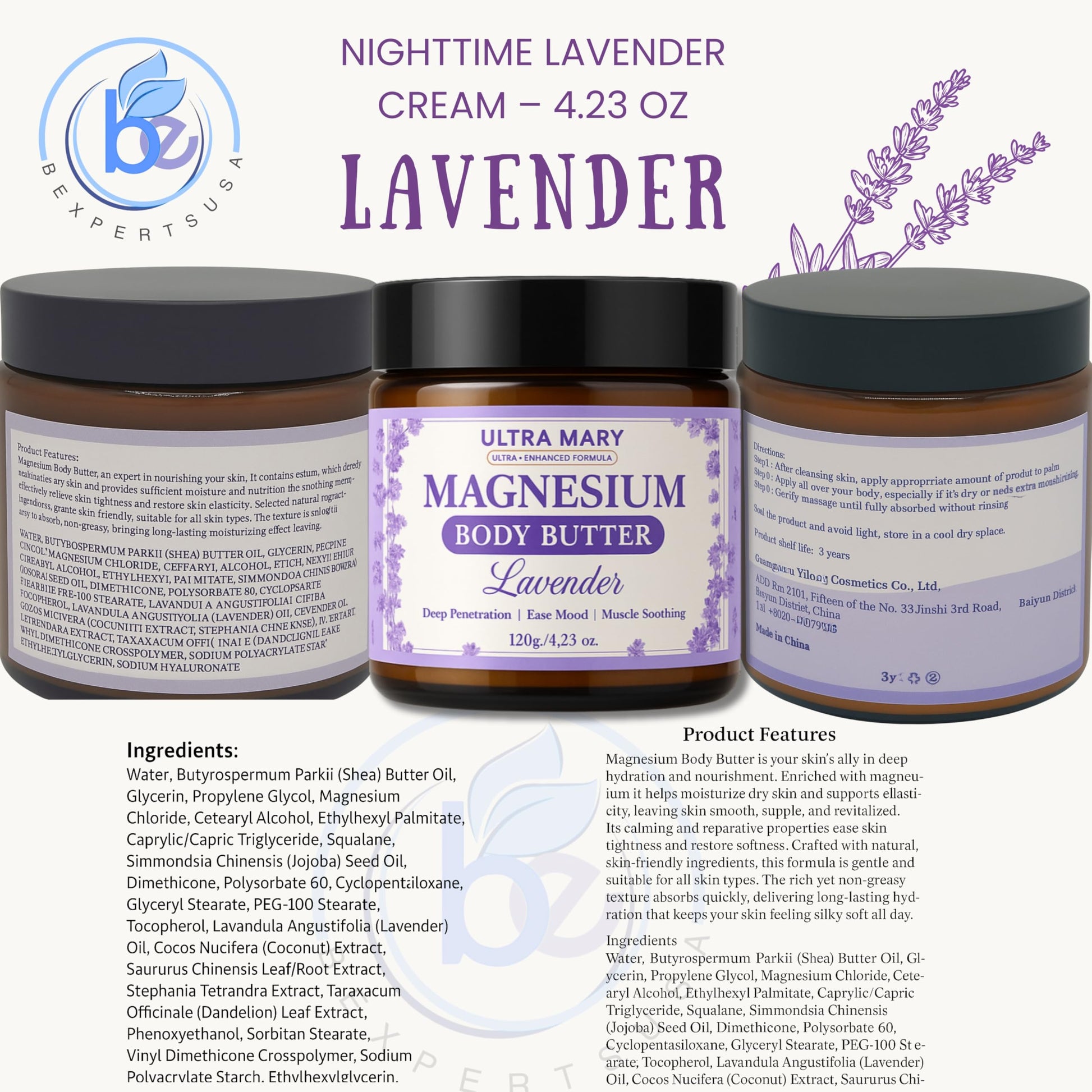 Nighttime Magnesium Cream for Pain, Nerve & Leg Cramps - Magnesium Body Butter for Sleep with Shea Butter, Jojoba Oil, Coconut Extract & Dandelion - Lavender Magnesium Lotion for Kids - 4.23oz ULTRA MARY buy supplements canada