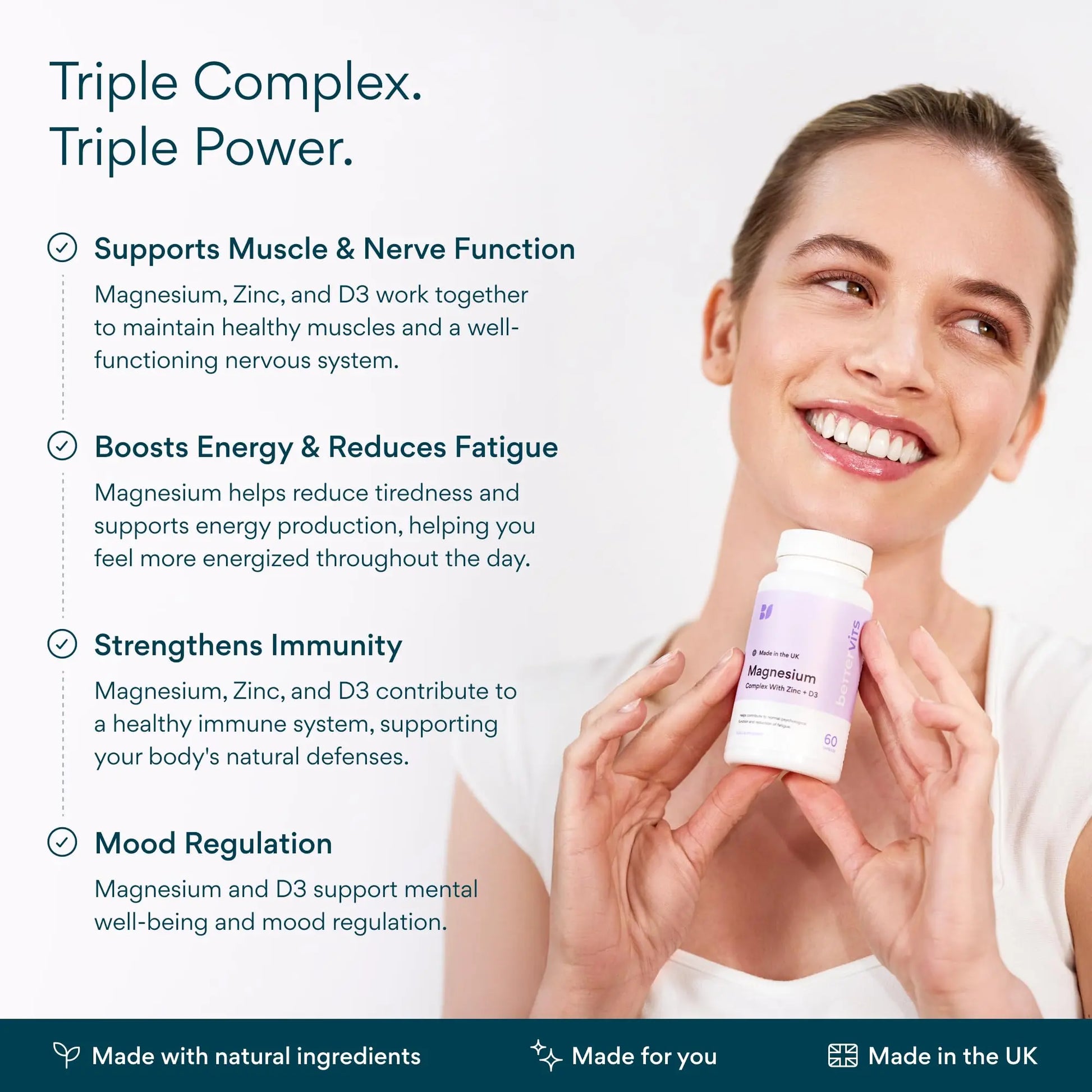 Bettervits Magnesium Glycinate Complex with Citrate Malate Zinc & Vitamin D3 | High Absorption Pure Magnesium 225mg Supplement Chelated Formula for Muscle Relaxation, Sleep Support – 60 Capsules Bettervits buy supplements canada