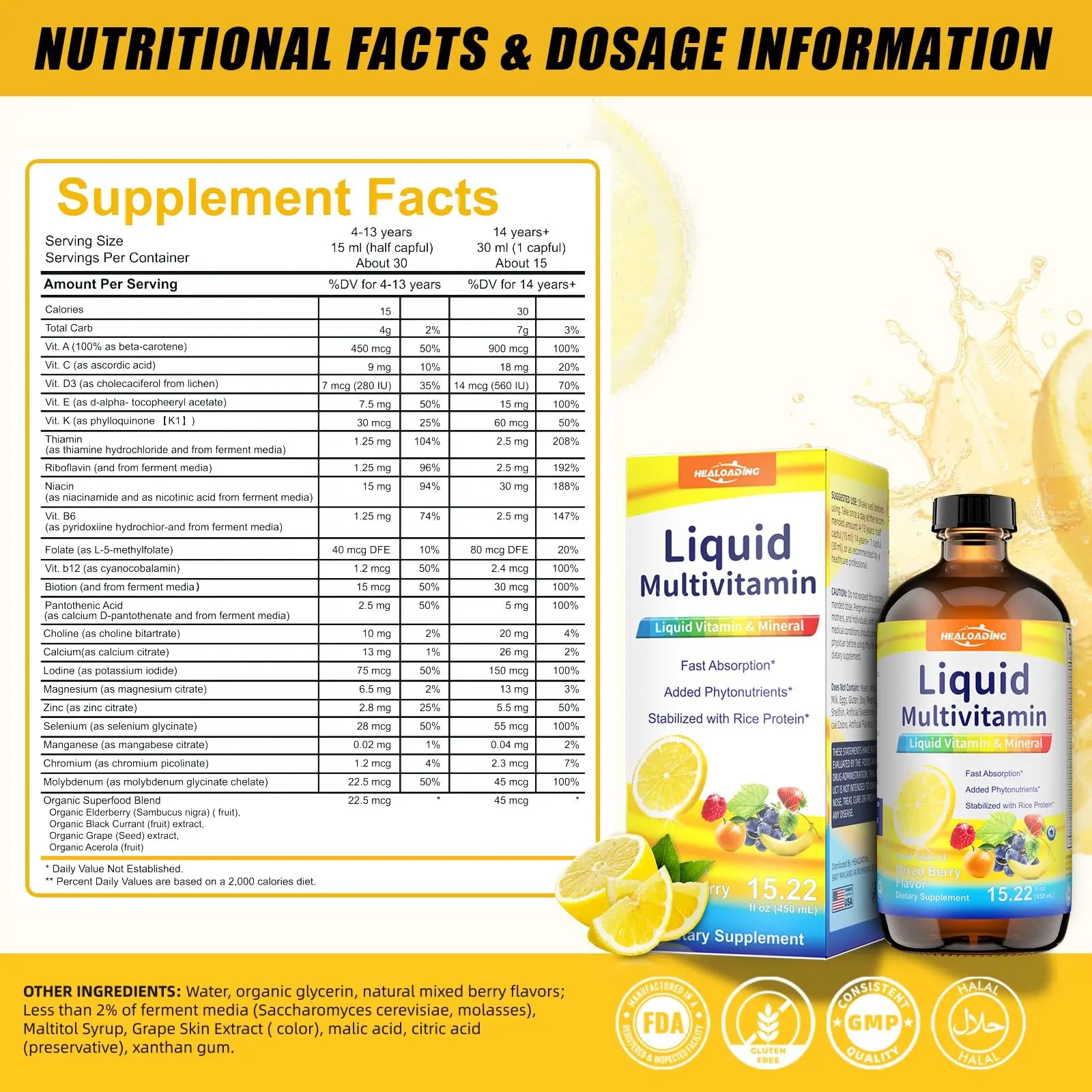 HEALOADING Nutritious Liquid Multivitamin for Women：Liquid Multi Vitamin with Amino Acids Zinc Selenium Mixed Fruit Flavor HEALOADING buy supplements canada