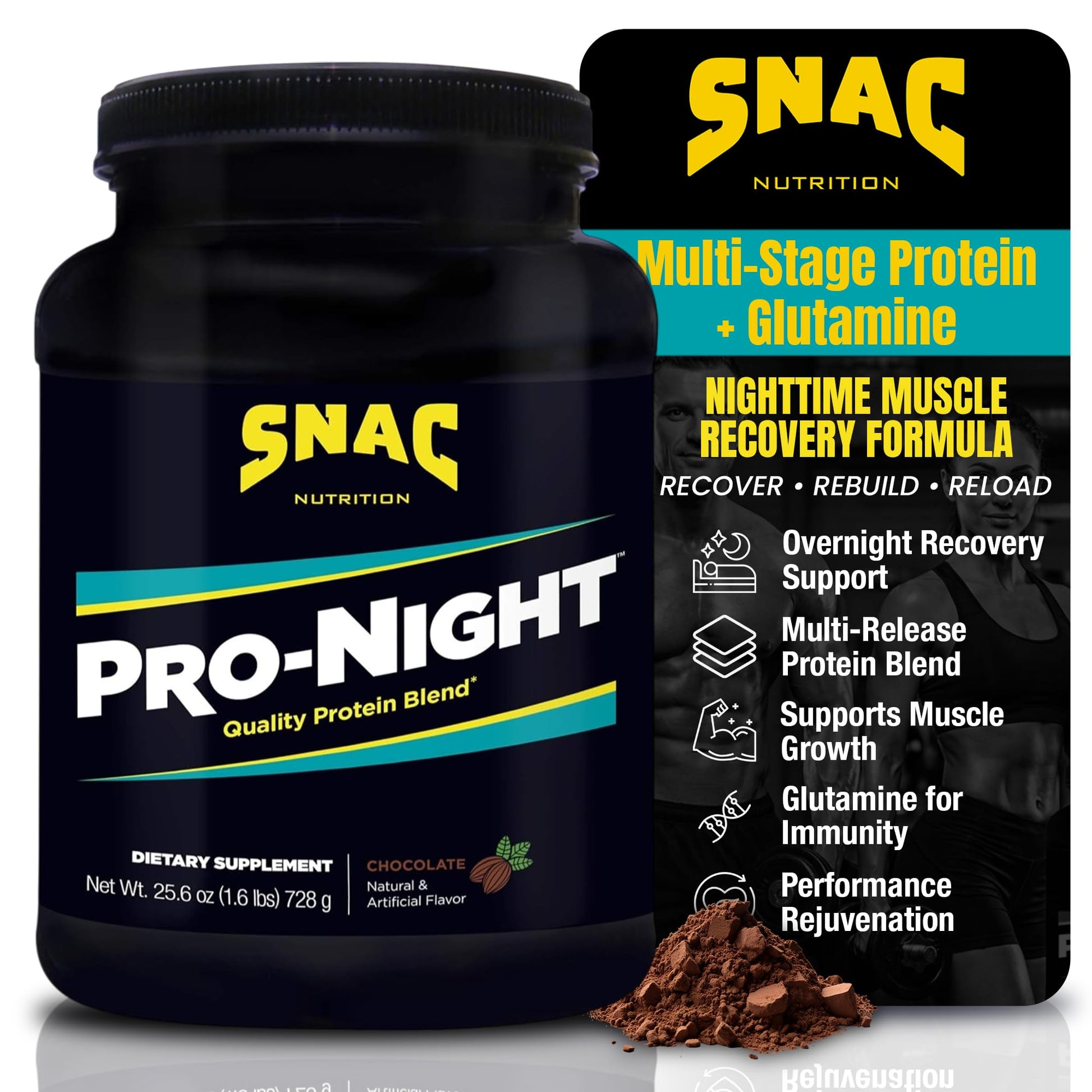 SNAC Pro-Night Protein Powder Blend - Quality Protein Powder for Men and Women, Nighttime Recovery, High Protein Supplement, Supports Muscle Repair, 26g Protein per Serving, Chocolate Flavor, 1.6 lbs SNAC buy supplements canada