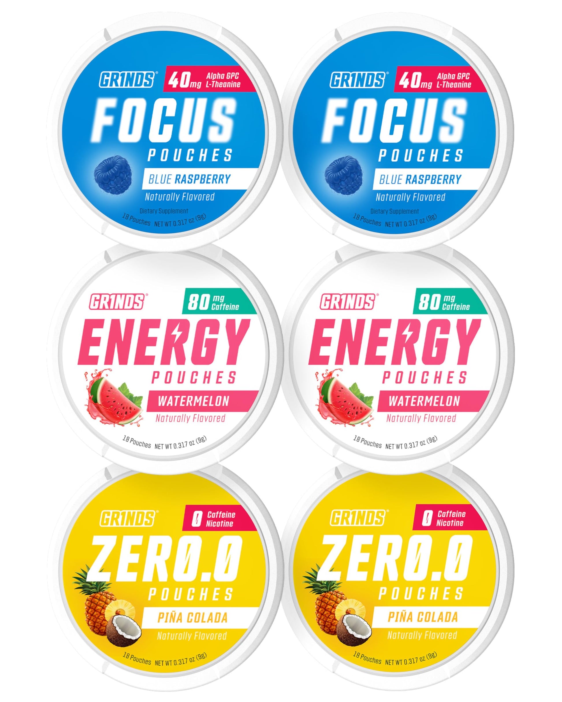 GRINDS Pouches Performance Sampler Pack - Includes Watermelon Energy, Caffeine-Free Piña Colada and Blue Raspberry Nootropic Pouches - Sugar-Free - Zero Calories GRINDS buy supplements canada
