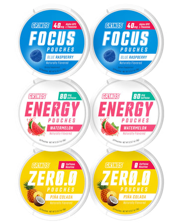 GRINDS Pouches Performance Sampler Pack - Includes Watermelon Energy, Caffeine-Free Piña Colada and Blue Raspberry Nootropic Pouches - Sugar-Free - Zero Calories GRINDS buy supplements canada