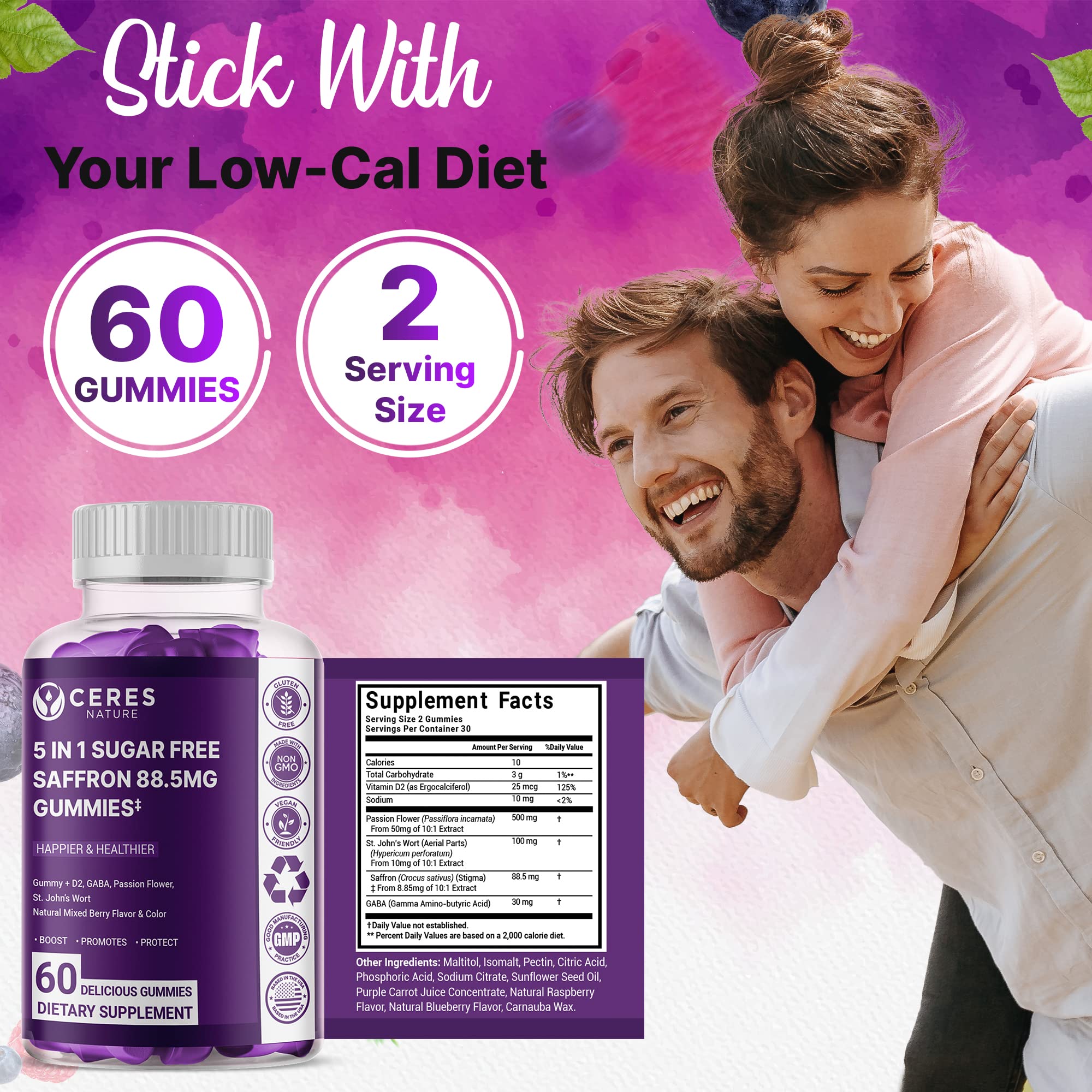 Premium Saffron Extract 88.5mg** Gummy - Appetite Control, Eye Support, Boost Energy Ceres Nature buy supplements canada